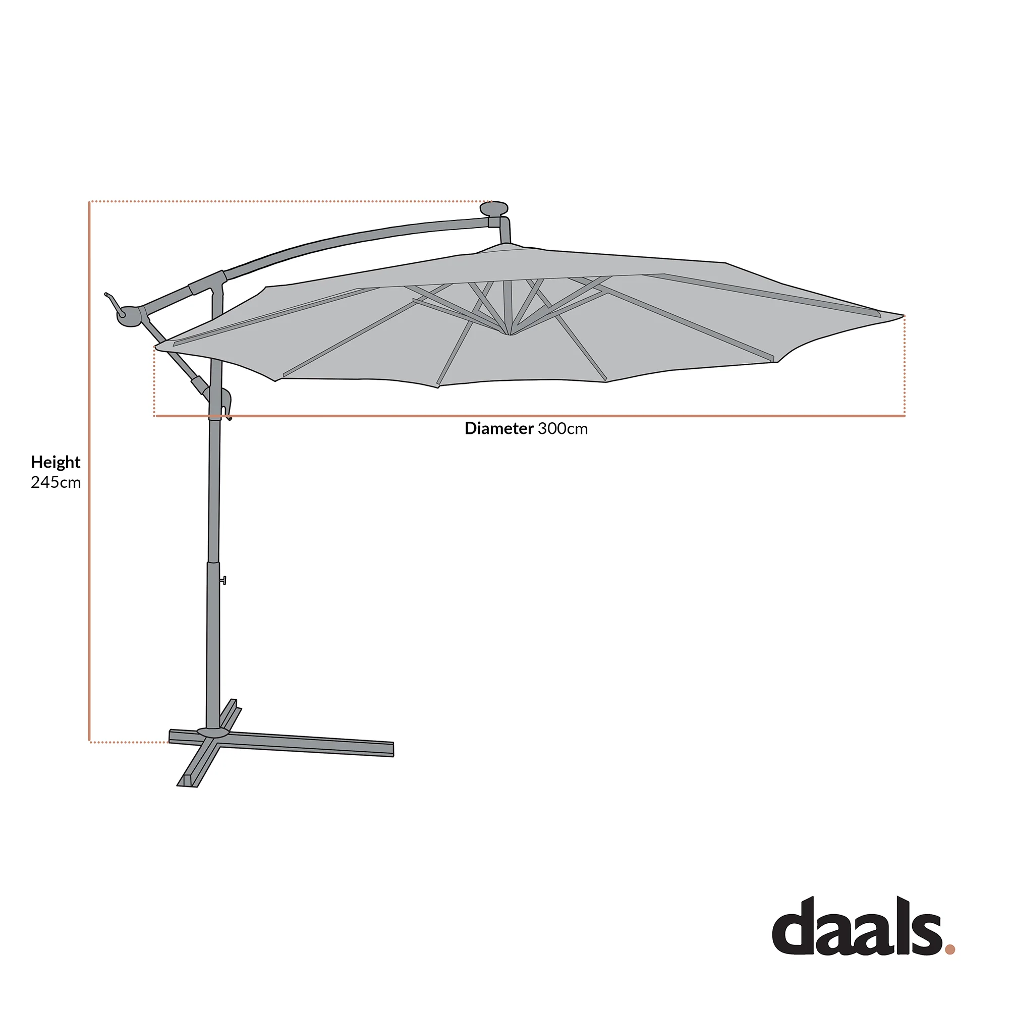 3M LED Light Cantilever Garden Leanover Parasol, Beige - Image 7