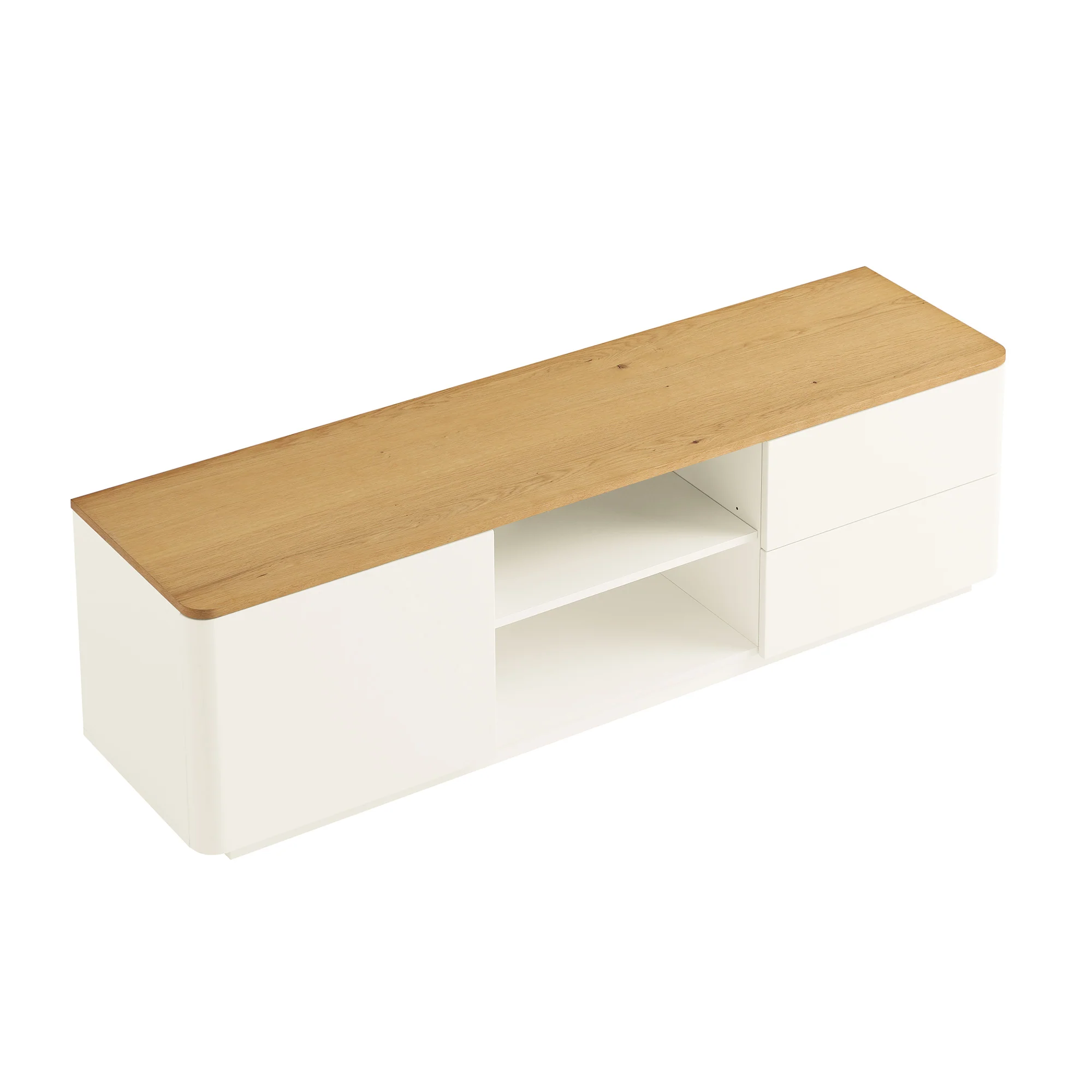 Agnes Curved Edge 150cm Wide TV Unit, Off White with Oak Top - Image 11