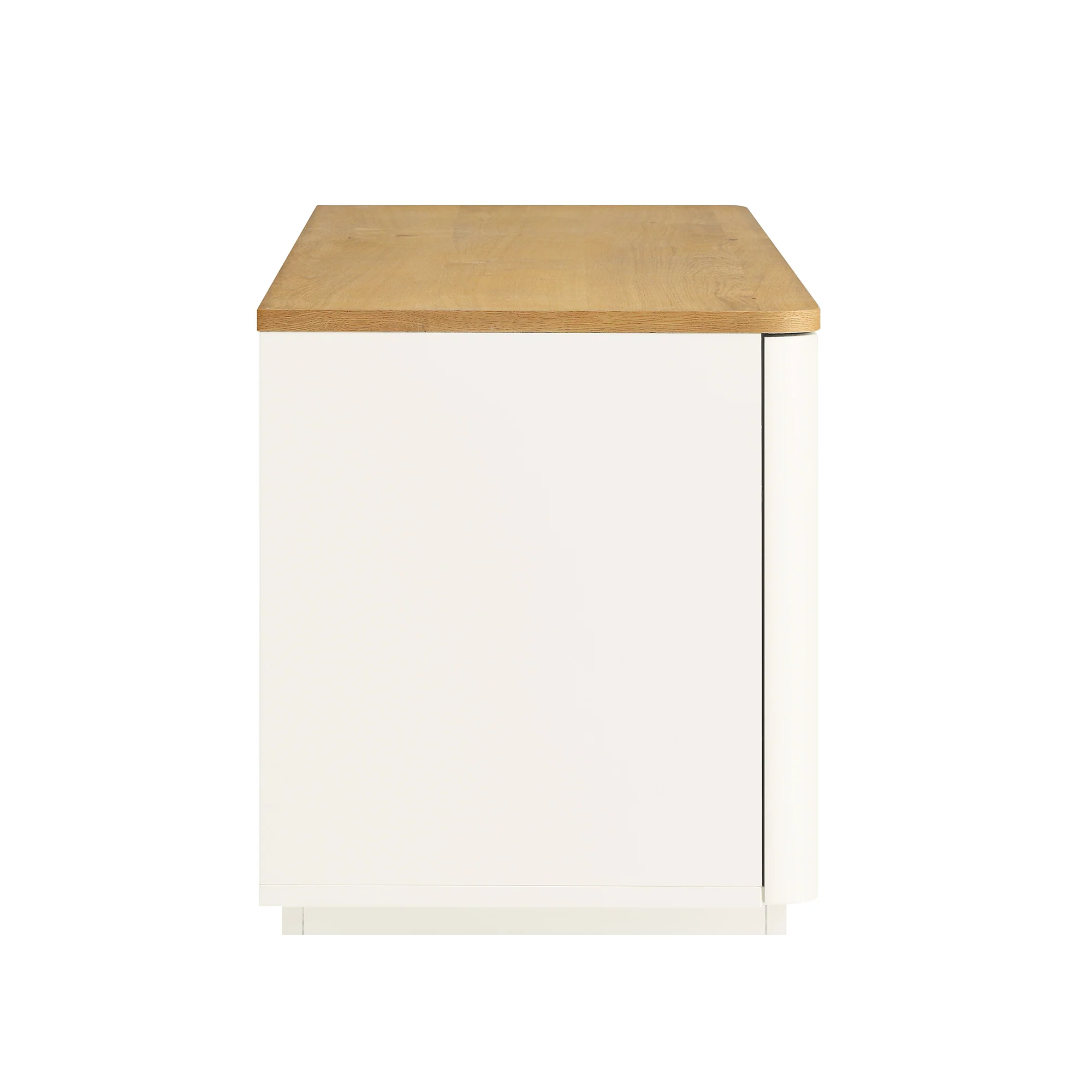 Agnes Curved Edge 150cm Wide TV Unit, Off White with Oak Top - Image 12