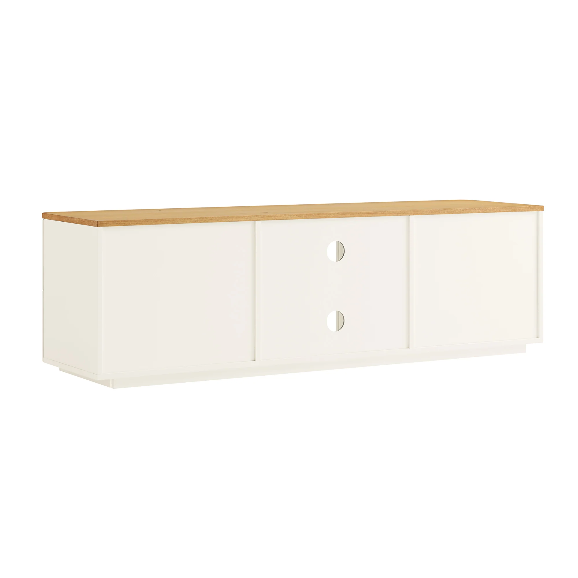 Agnes Curved Edge 150cm Wide TV Unit, Off White with Oak Top - Image 13