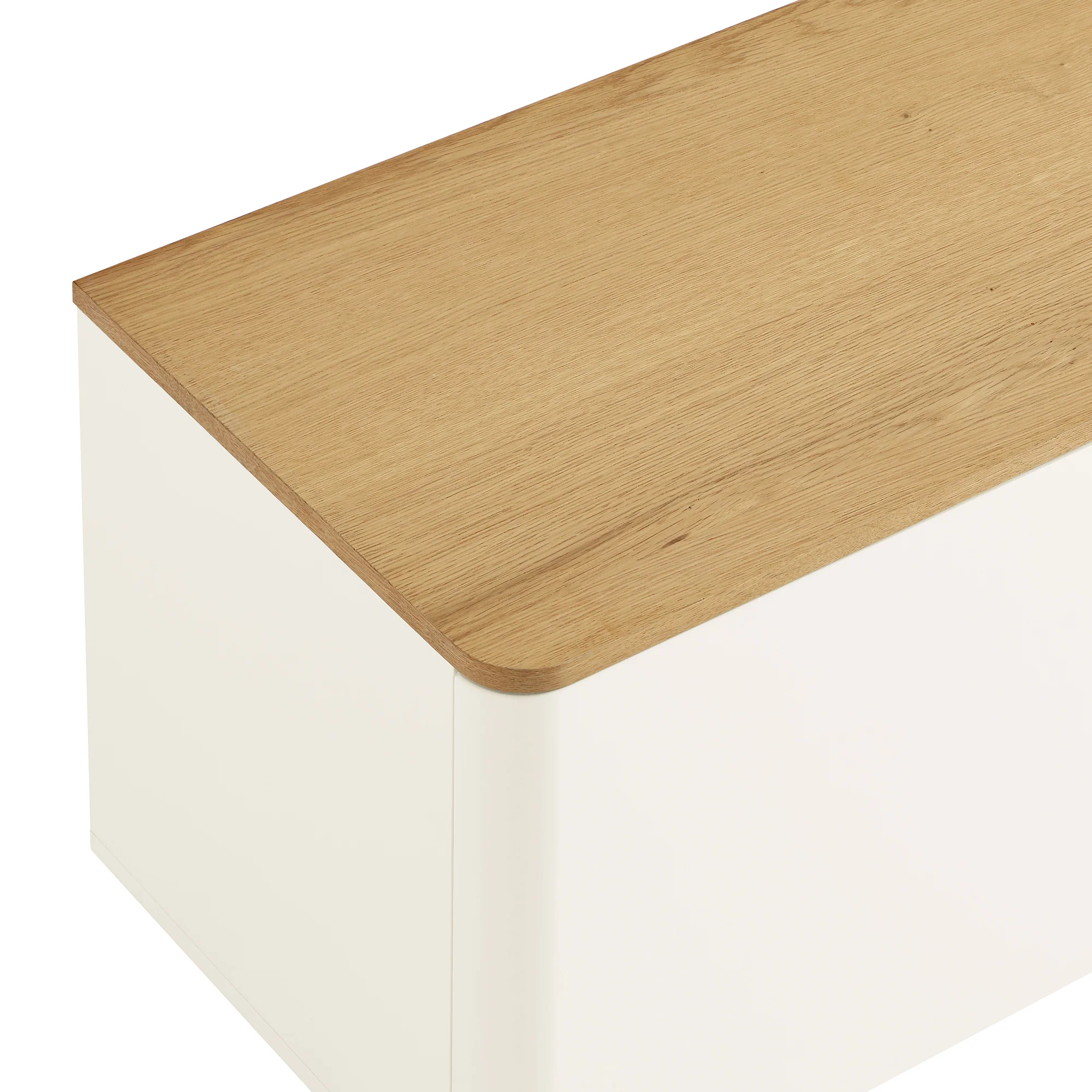 Agnes Curved Edge 150cm Wide TV Unit, Off White with Oak Top - Image 14
