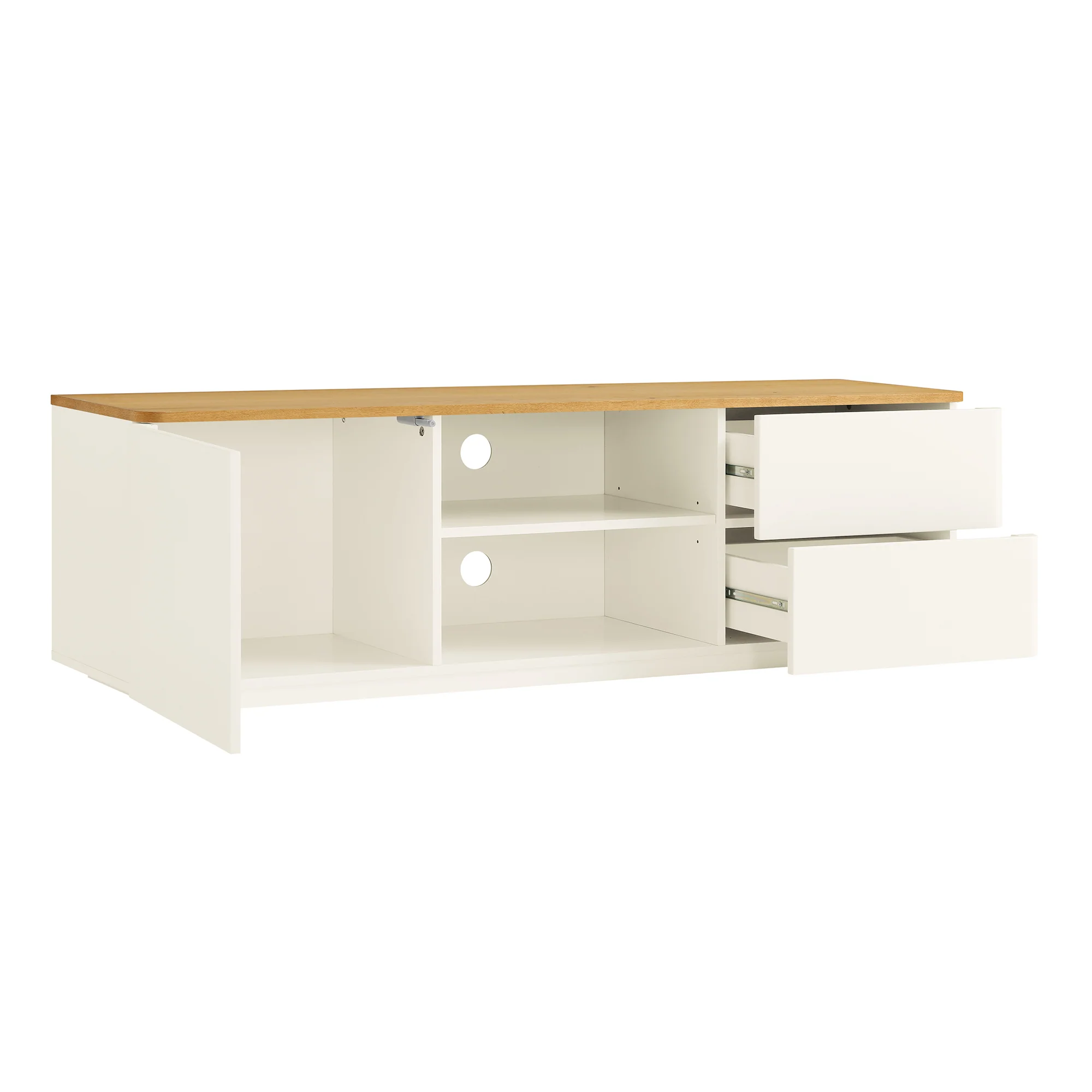 Agnes Curved Edge 150cm Wide TV Unit, Off White with Oak Top - Image 7