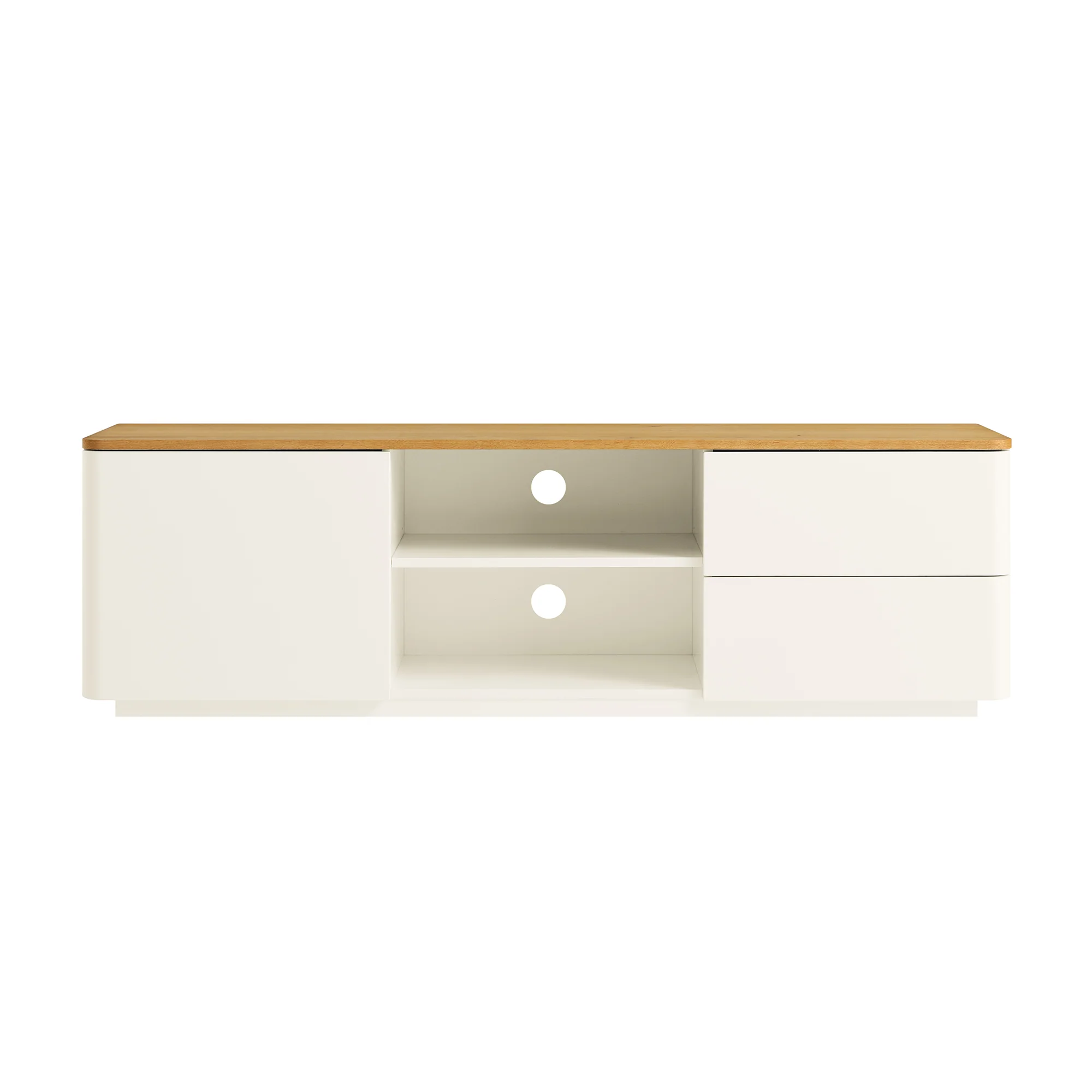 Agnes Curved Edge 150cm Wide TV Unit, Off White with Oak Top - Image 8