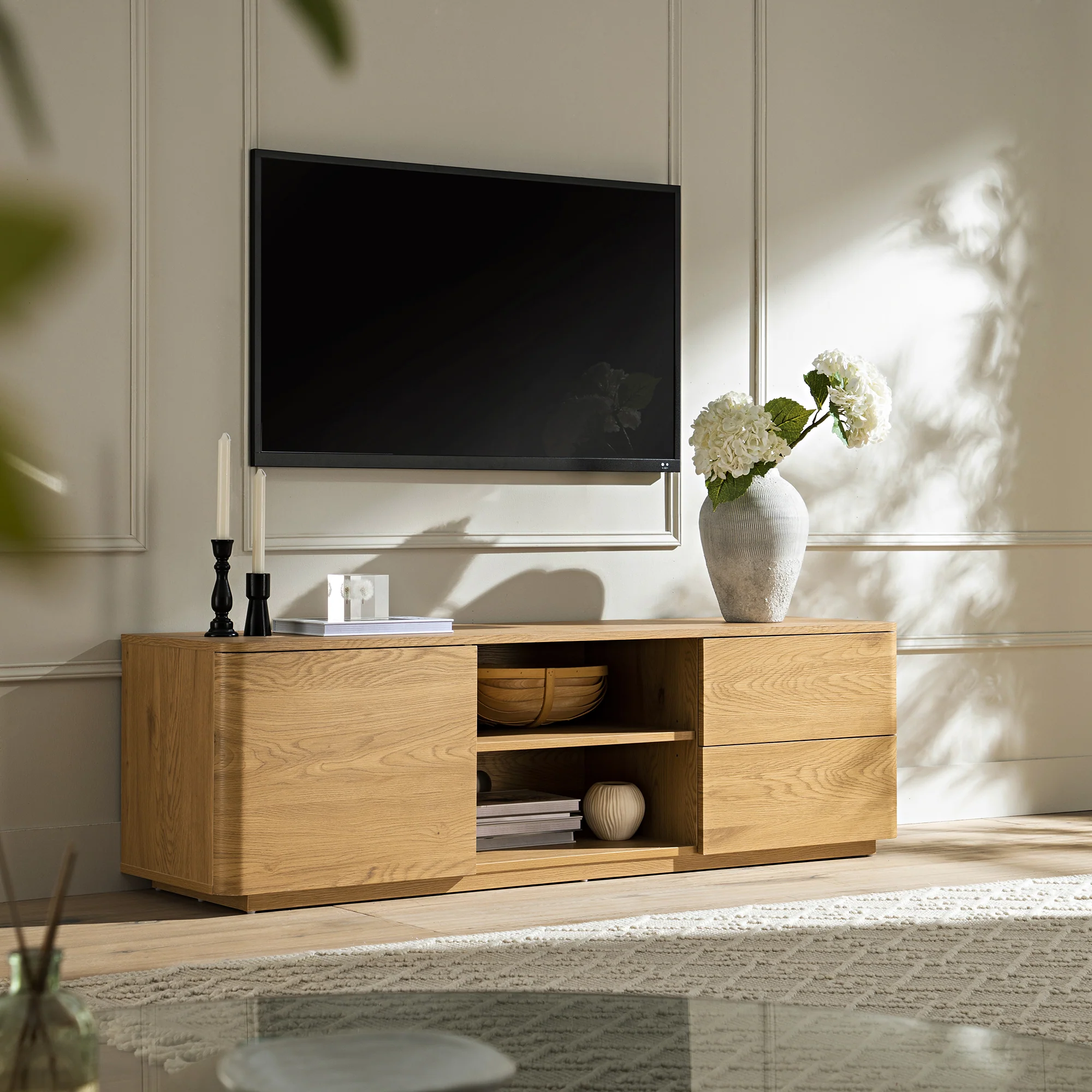 Agnes Curved Edge 150cm Wide TV Unit, Natural - Image 2