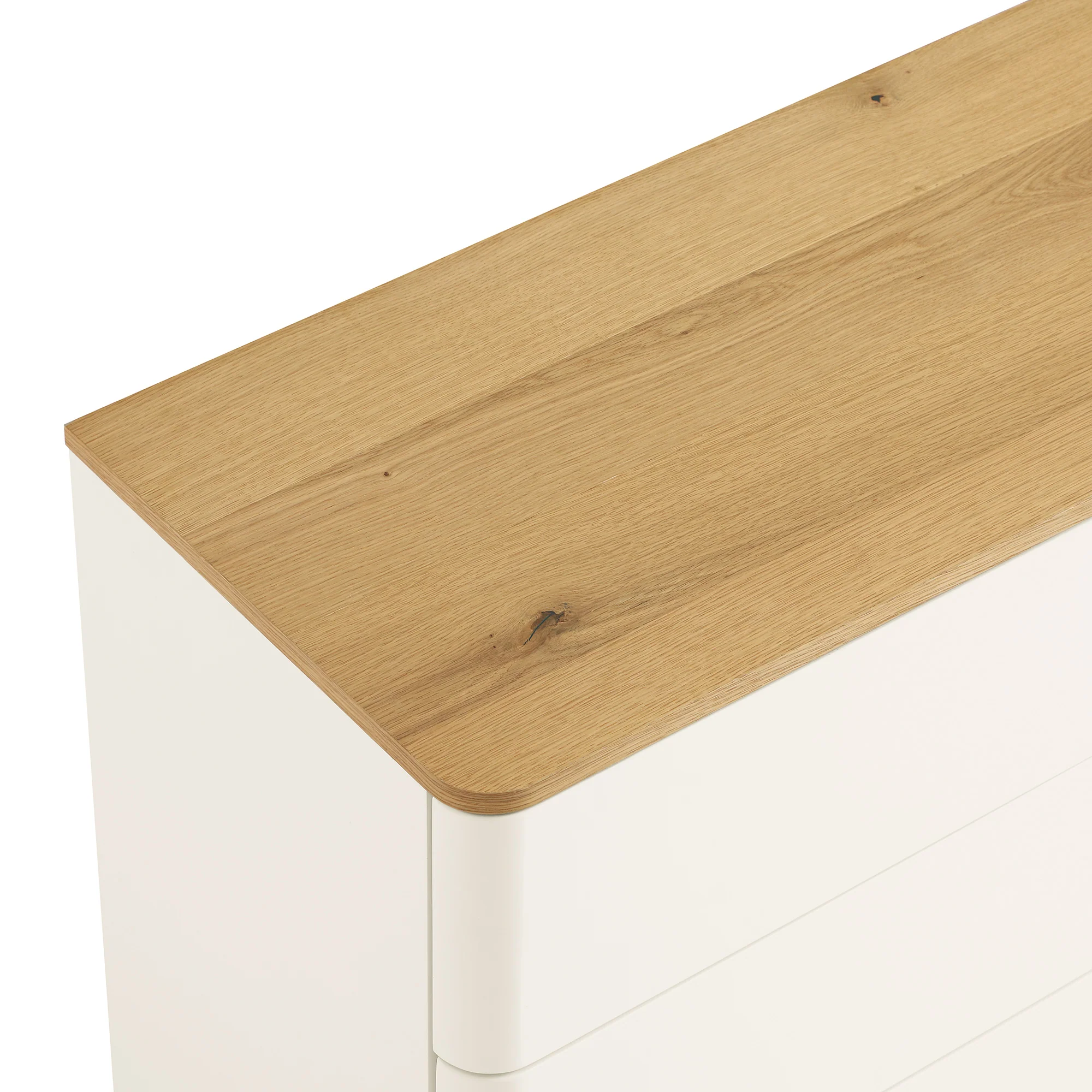Agnes Curved Edge Chest of 3 Drawers, Off White with Oak Top - Image 11