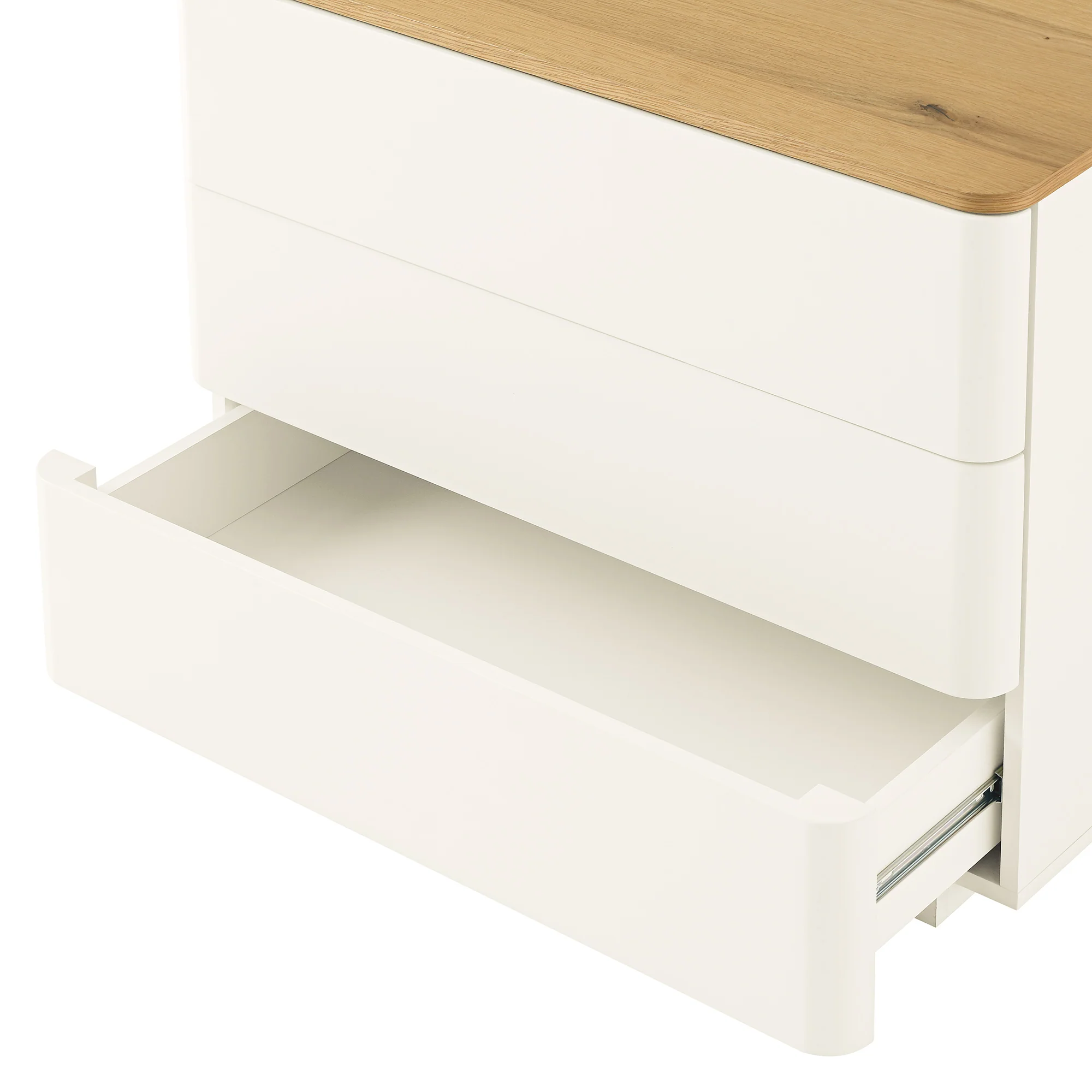 Agnes Curved Edge Chest of 3 Drawers, Off White with Oak Top - Image 12