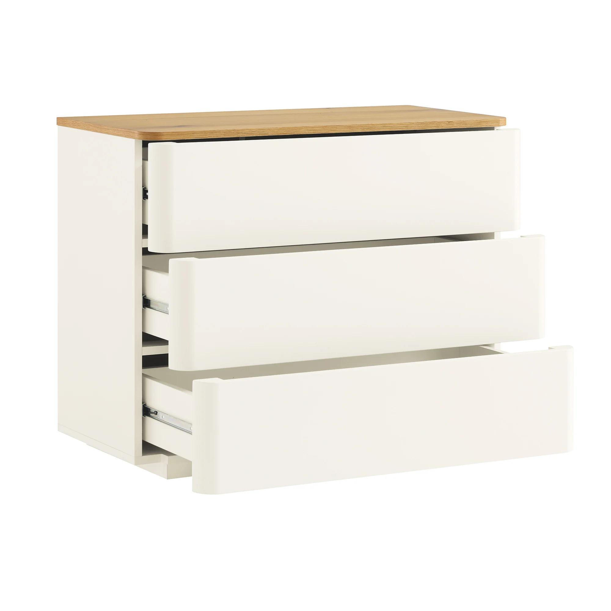 Agnes Curved Edge Chest of 3 Drawers, Off White with Oak Top - Image 7
