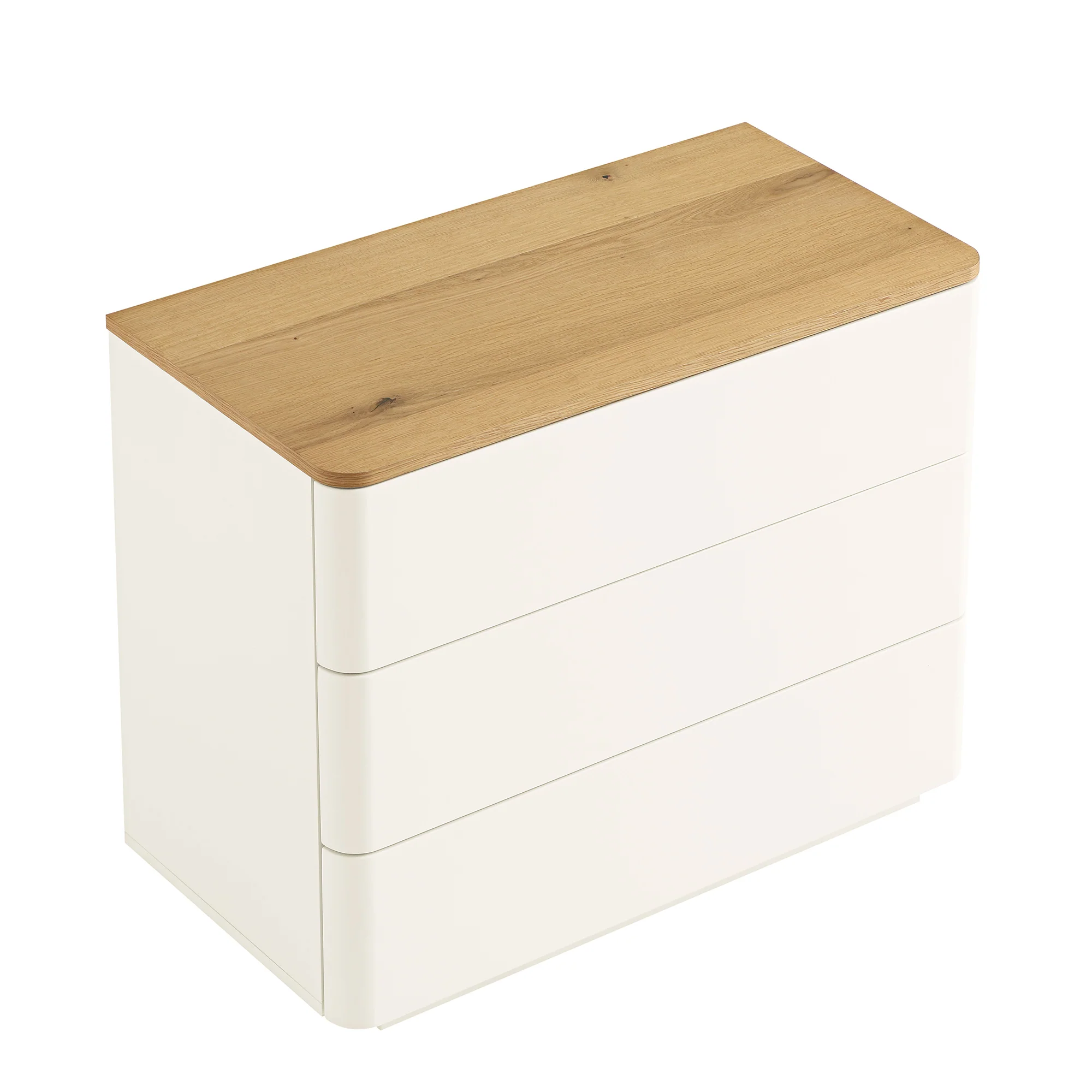 Agnes Curved Edge Chest of 3 Drawers, Off White with Oak Top - Image 8