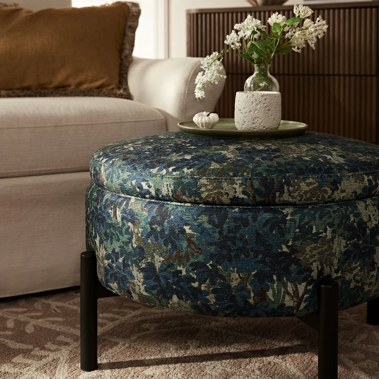 Amboise Round Storage Pouffe, Julien Linen Blend - Image 4