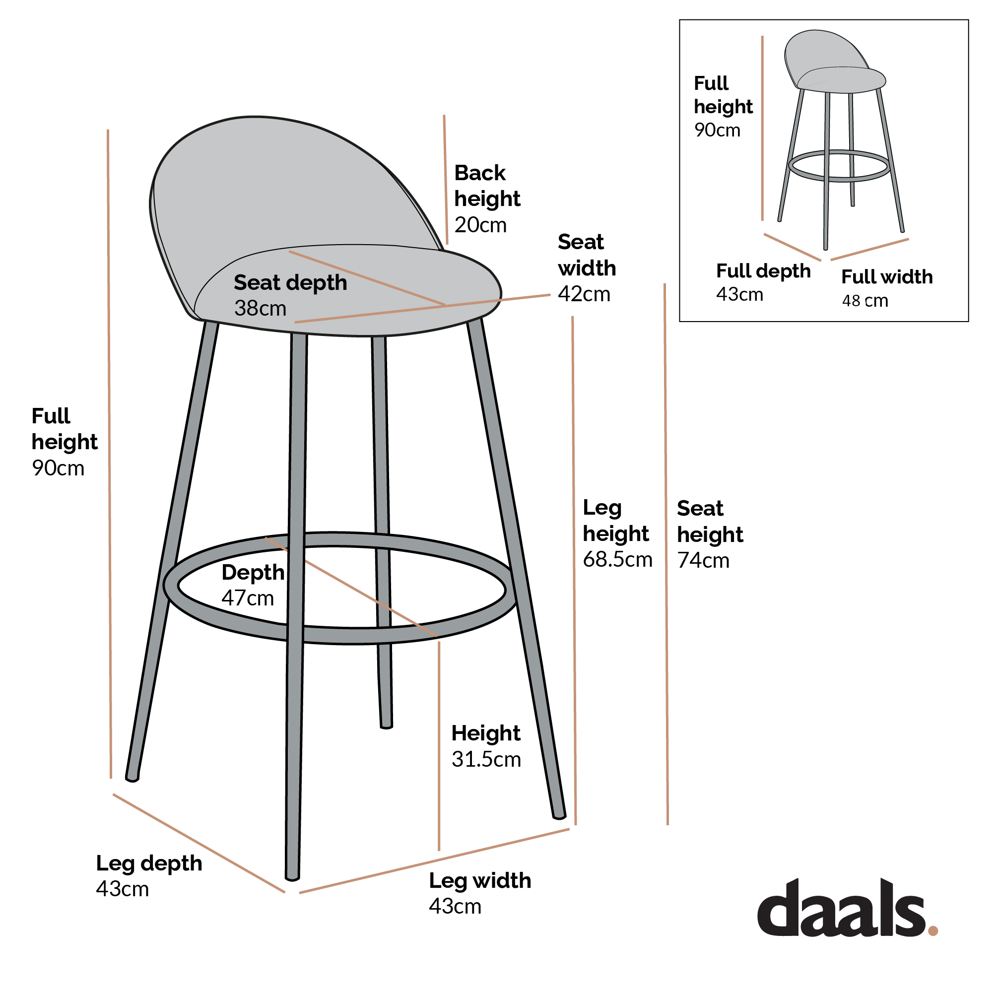 Barton Set of 2 Blue Velvet Upholstered Bar Stools with Contrast Piping - Image 4