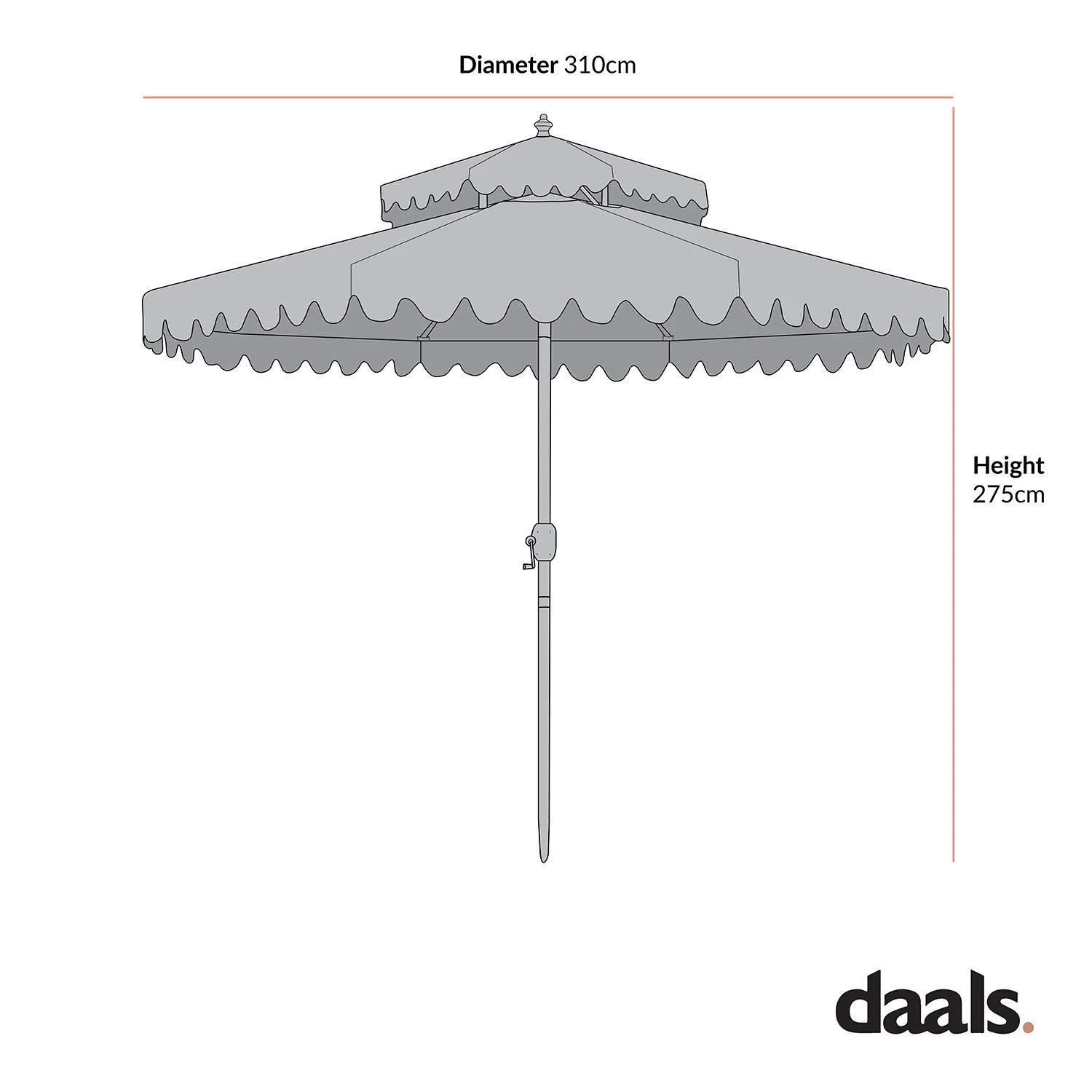 Fabienne Beige 3M Octagonal Double Top Crank and Tilt Parasol with Green Scalloped Edge - Image 6
