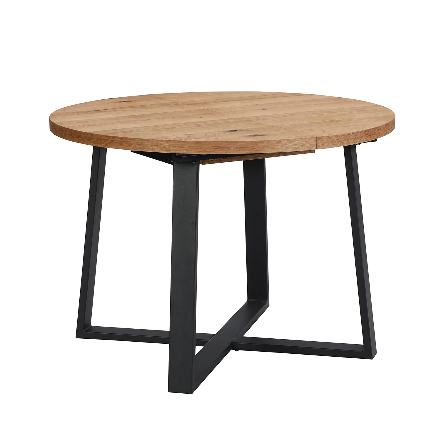 Bern Extending Round Dining Table with Metal Legs, Oak - Image 4