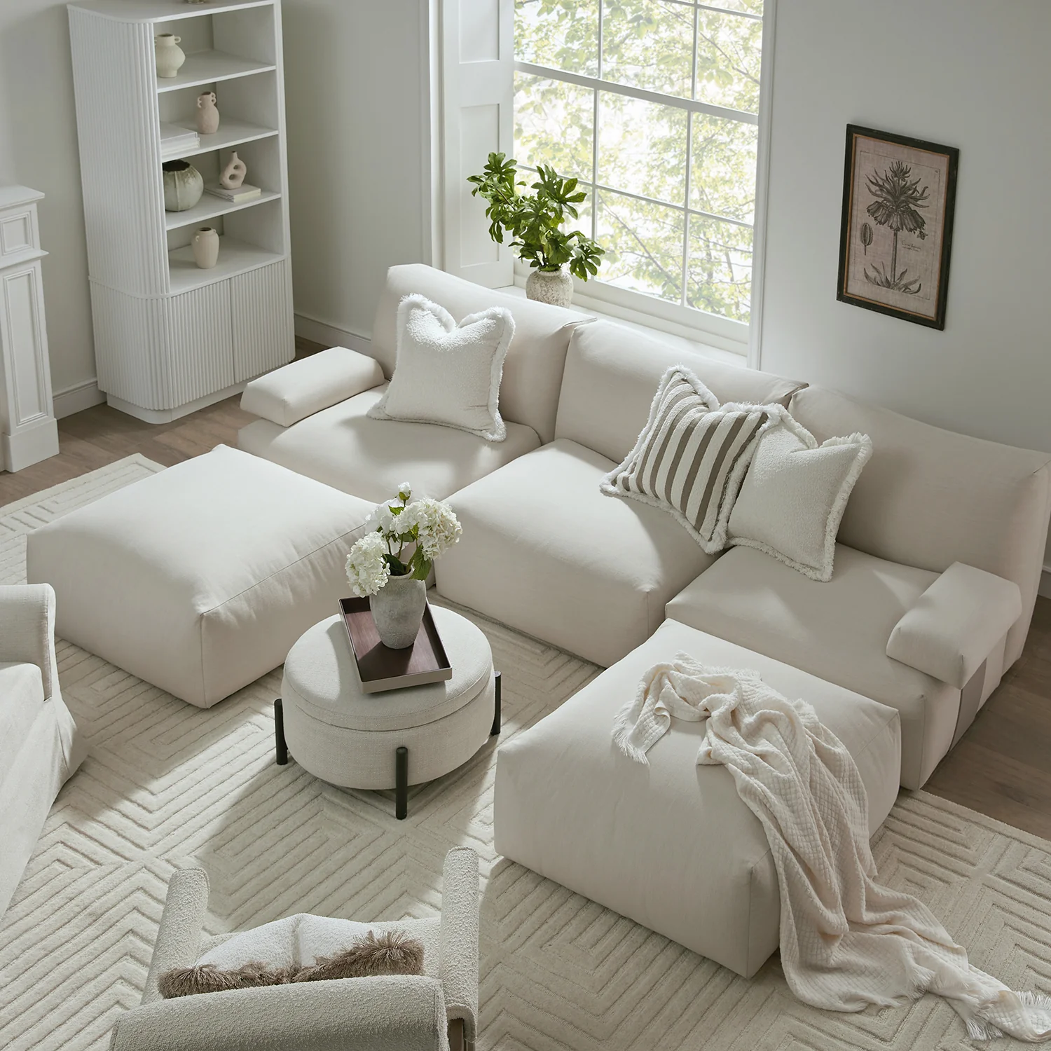 Carlyle Beige Cotton Blend Modular Sofa, 5-Piece U-Shape Set - Image 3
