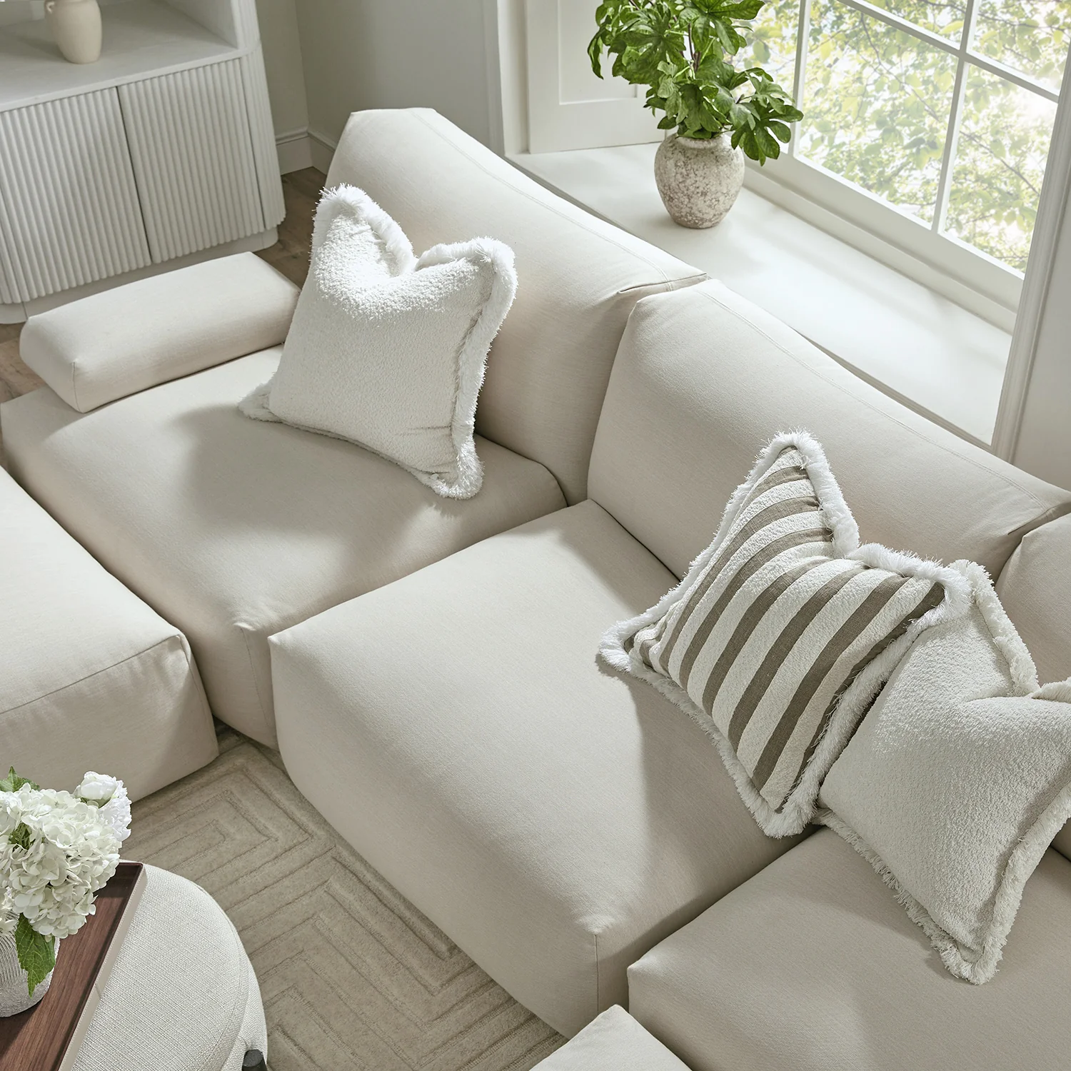 Carlyle Beige Cotton Blend Modular Sofa, 5-Piece U-Shape Set - Image 4