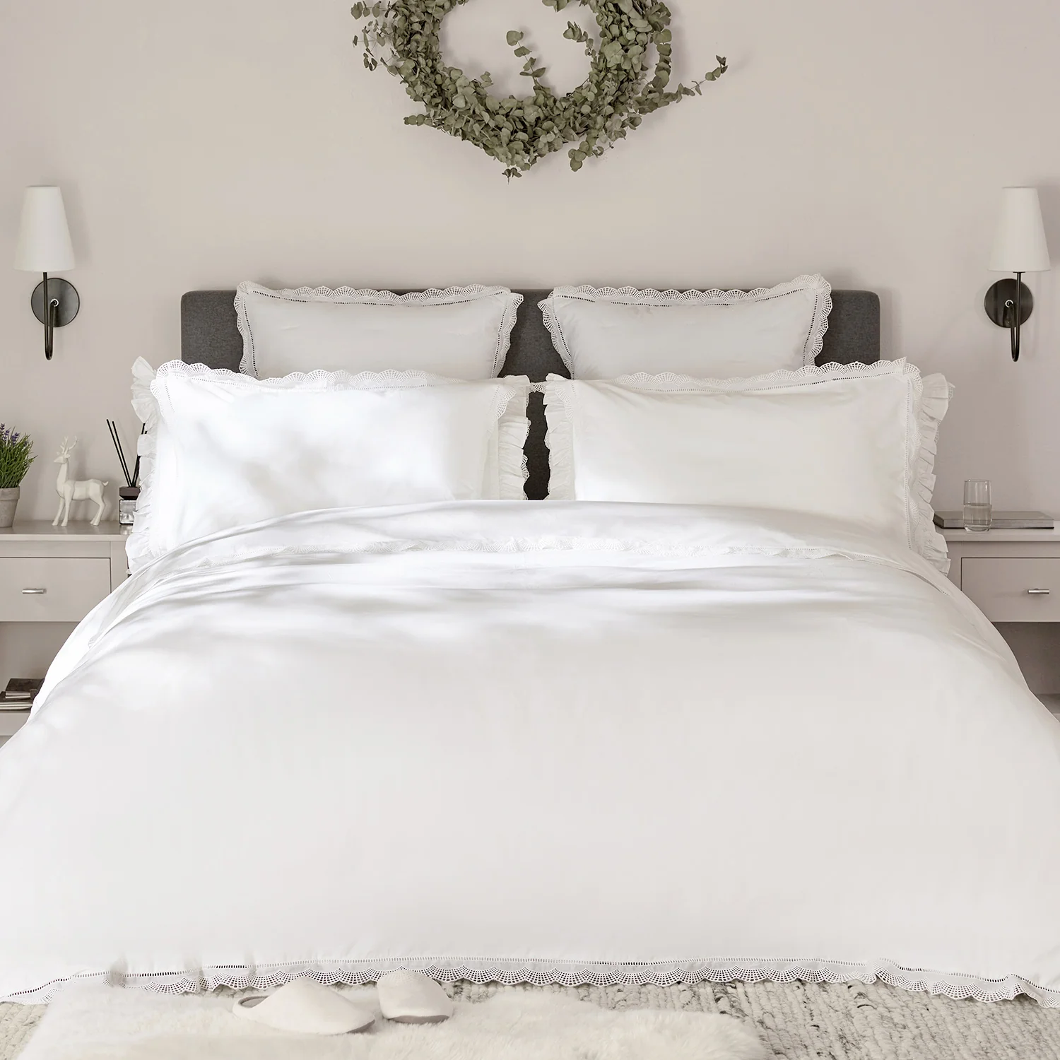 Castillo White Lace 300 Thread Count Cotton Percale Duvet Set - Image 2