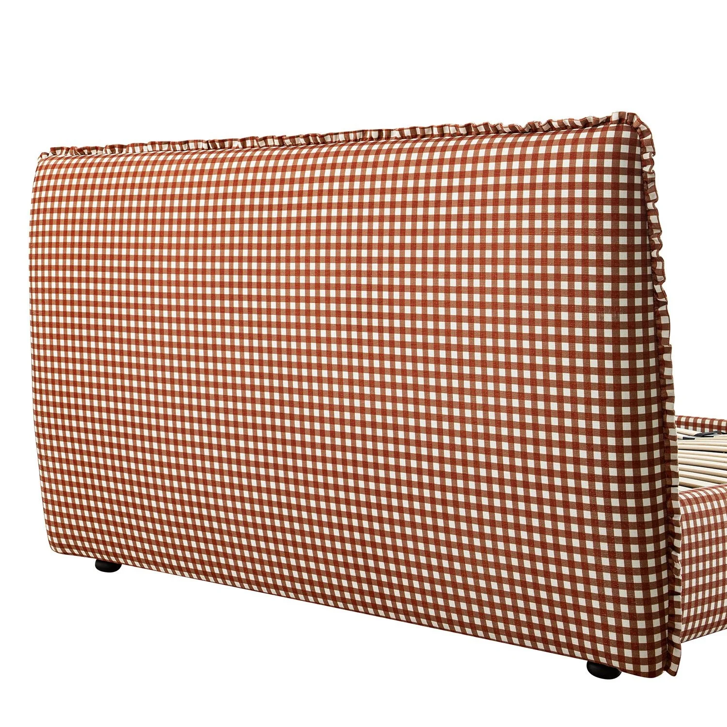 Celeste Upholstered Storage Bed with Ruffled Headboard, Brick Gingham - Image 17