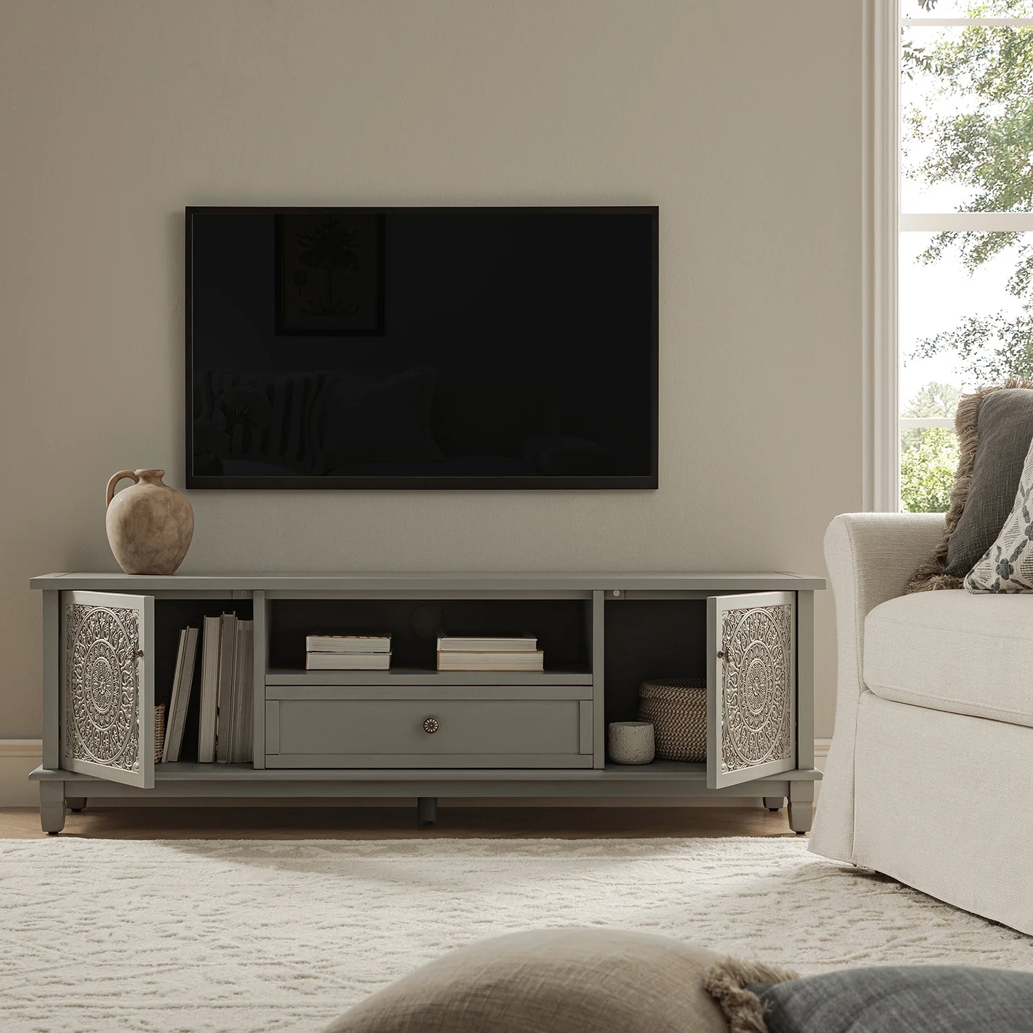 Chantilly Mid Grey 150cm Wide TV Unit - Image 3