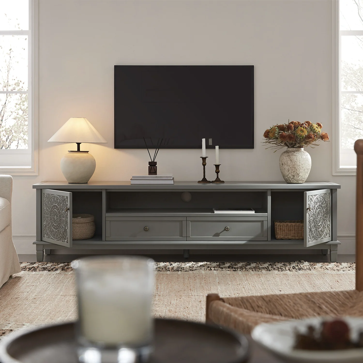 Chantilly Mid Grey 200cm Wide TV Unit - Image 3
