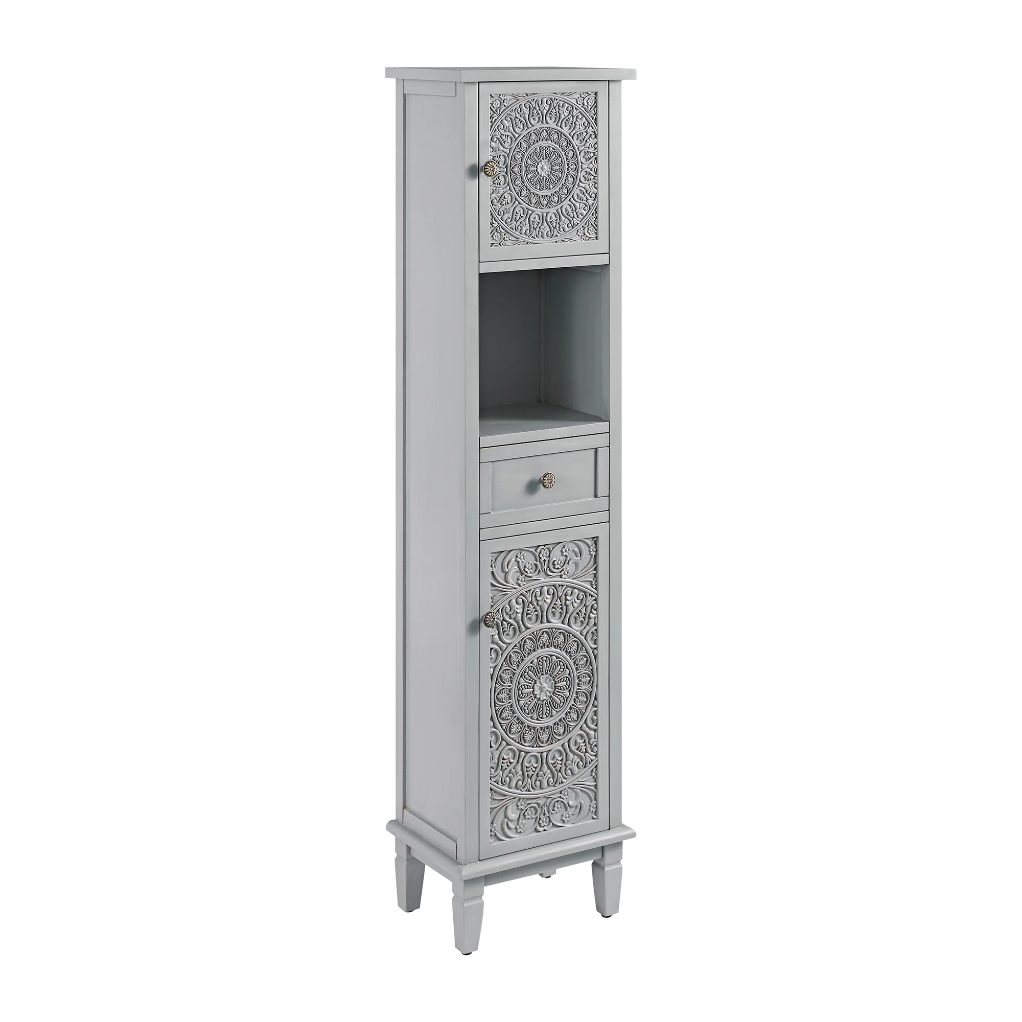 Chantilly Mid Grey Carved Bathroom Tallboy Cabinet - Image 8