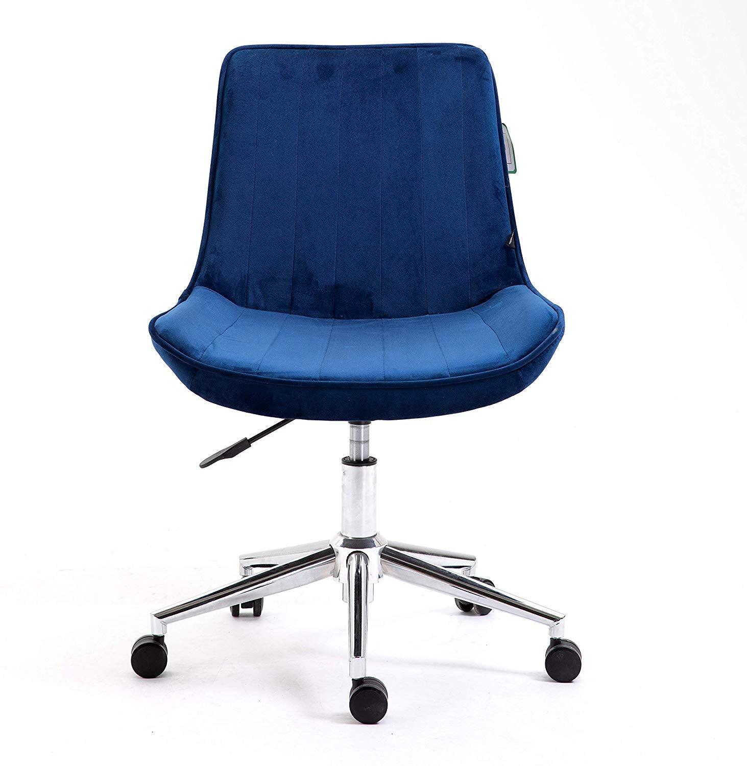 Cherry Tree Furniture Cala Sapphire Blue Colour Velvet Fabric Desk Chair Swivel Chair with Chrome Base - Image 3