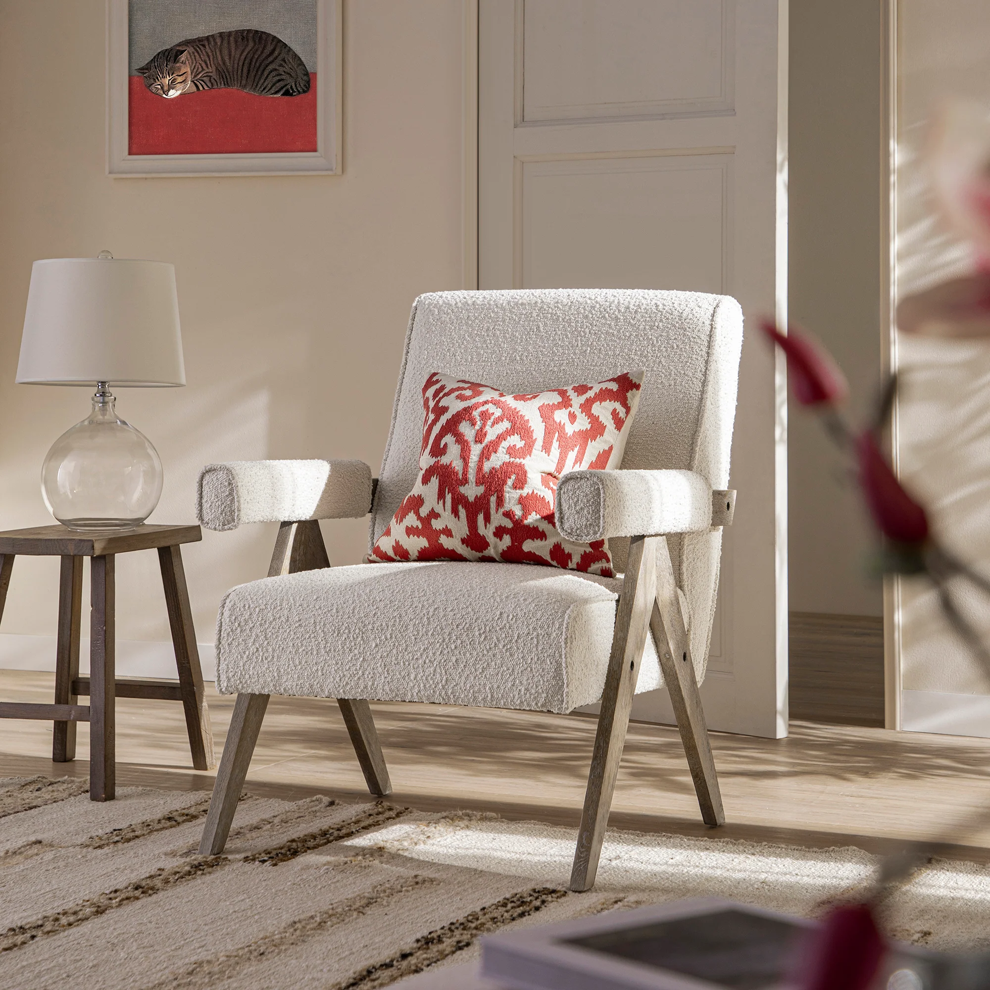 Chinnor Beige Boucle Weathered Oak Frame Accent Chair - Image 2