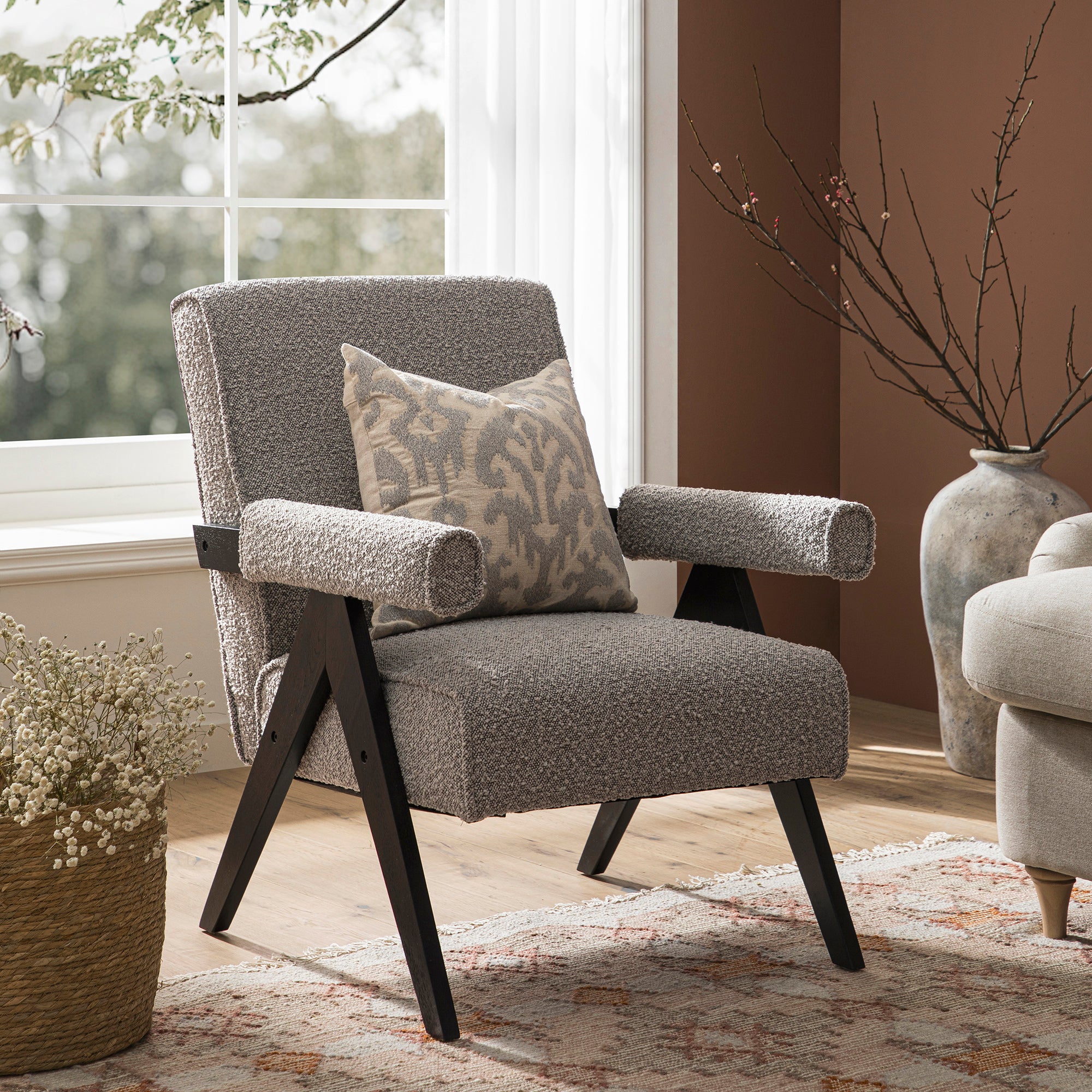 Chinnor Taupe Boucle Black Oak Frame Accent Chair - Image 2