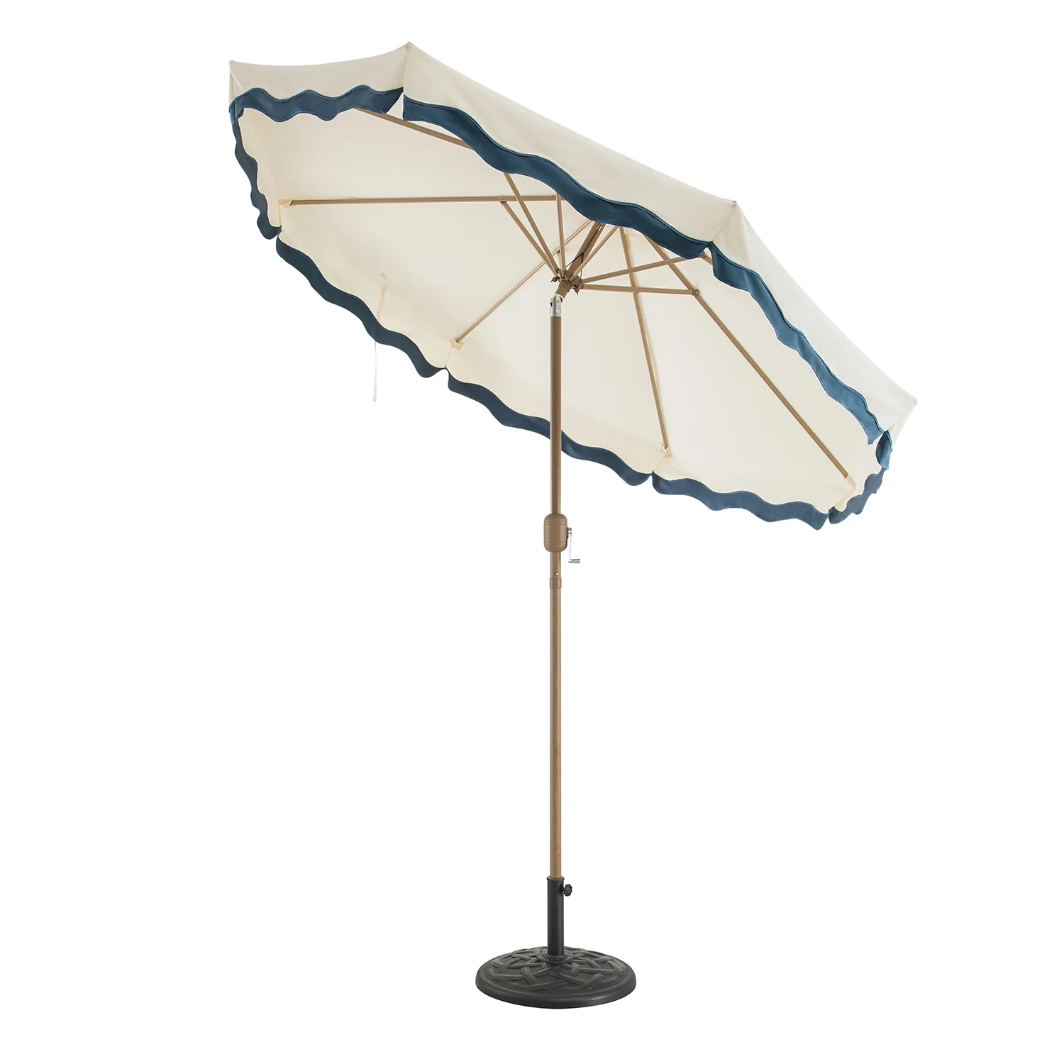 Colette Riviera Scalloped Garden Tilt Parasol, Ivory and Largo Blue - Image 2