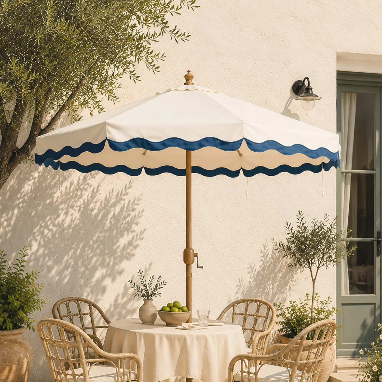 Colette Riviera Scalloped Garden Tilt Parasol, Ivory and Largo Blue - Image 3