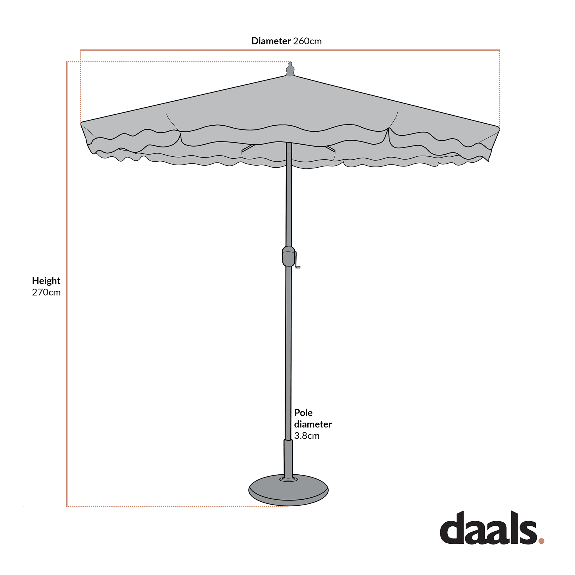 Colette Riviera Scalloped Garden Tilt Parasol, Stone and White - Image 3