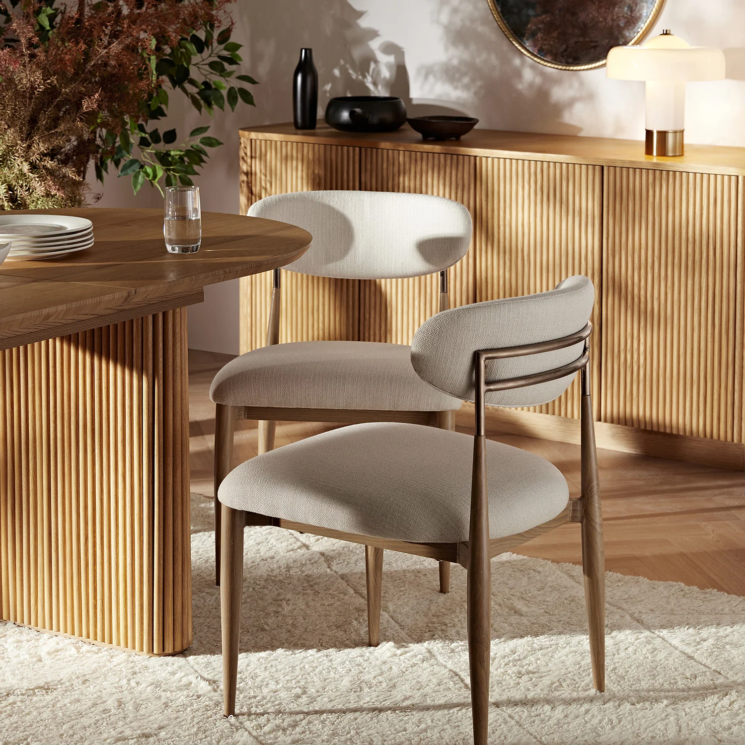 Dagmar Set of 2 Dining Chairs, Ivory Weave | Natural Frame