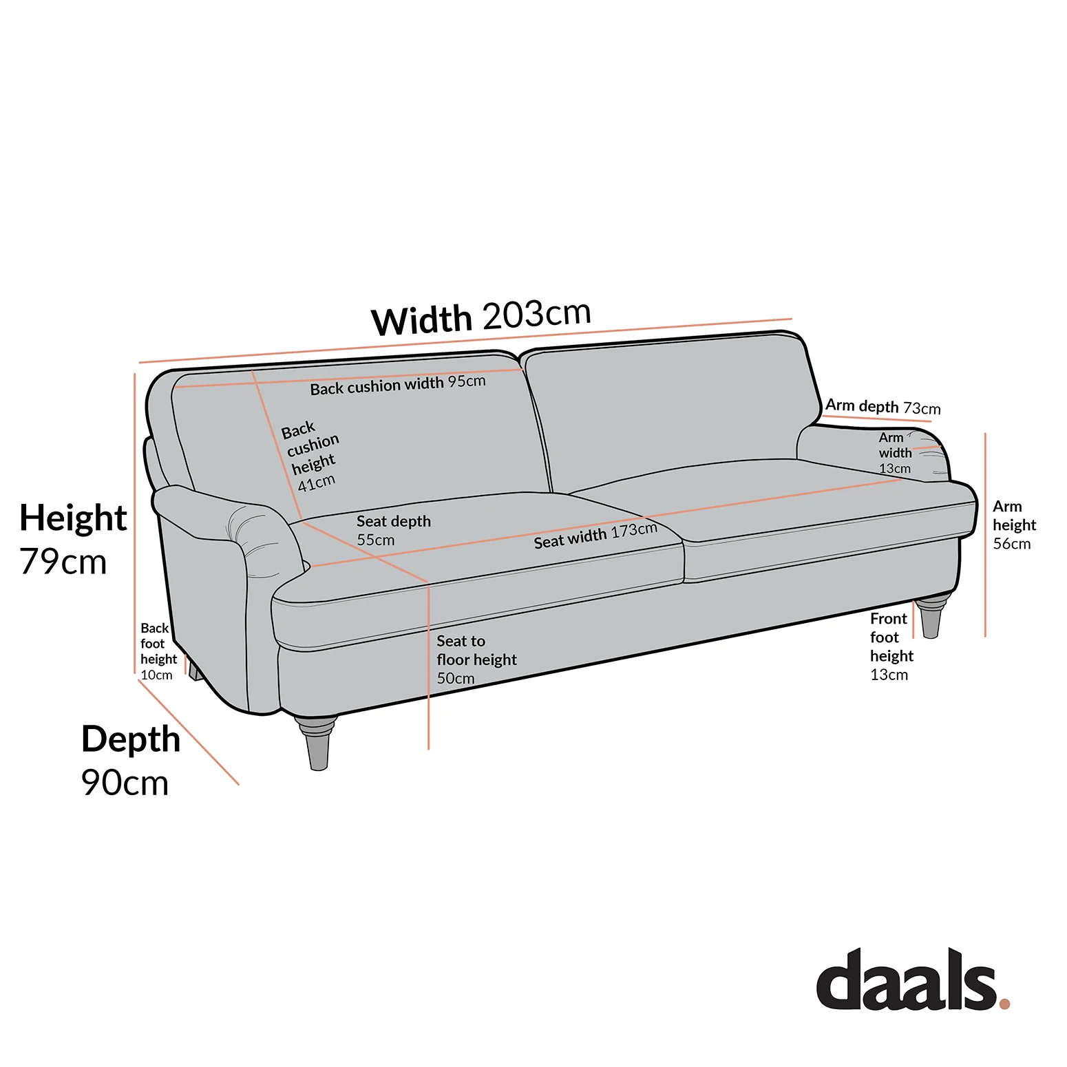 Daphnis Cinnamon Velvet Sofa, 3-Seater - Image 7