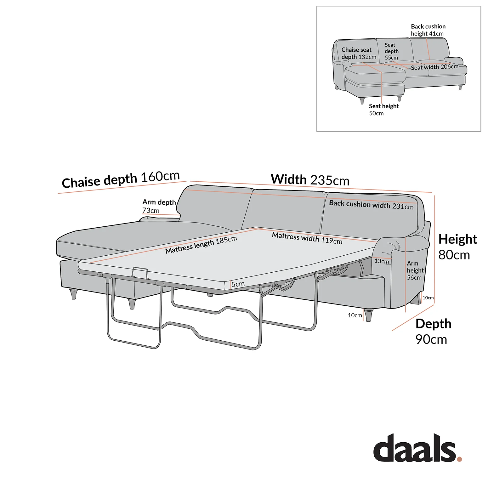 Daphnis Fudge Velvet Sofa Bed, Grande Chaise Left Hand Facing - Image 12