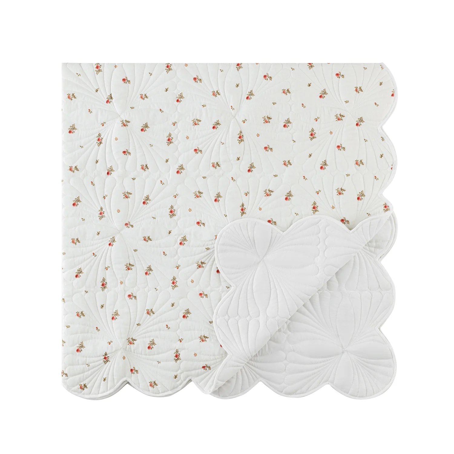 Darcy Rose Ivory White Scallop Quilted Linen Blend Bedspread