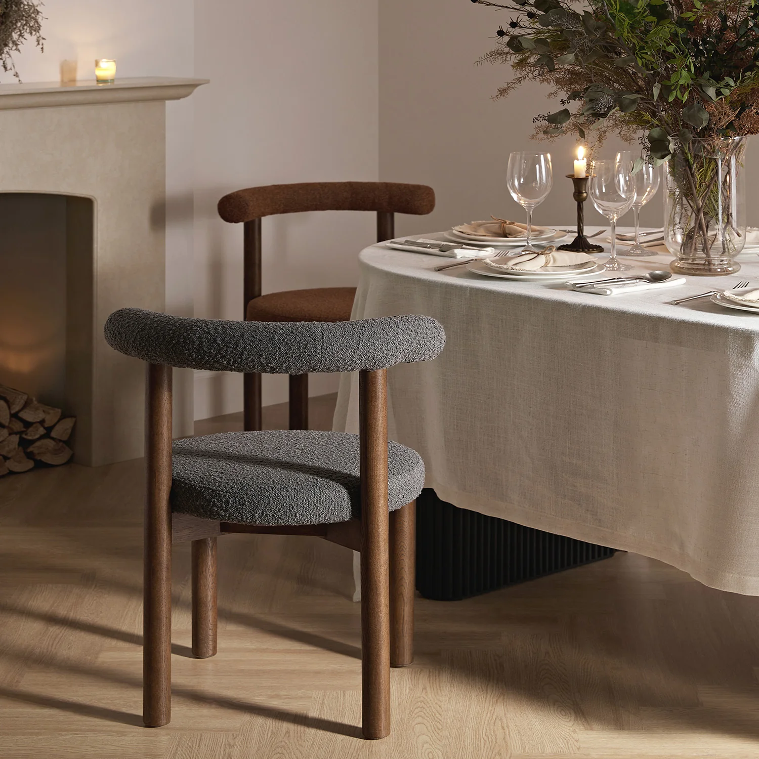 Demeter Dining Chair, Charcoal Boucle | Dark Walnut Frame - Image 2