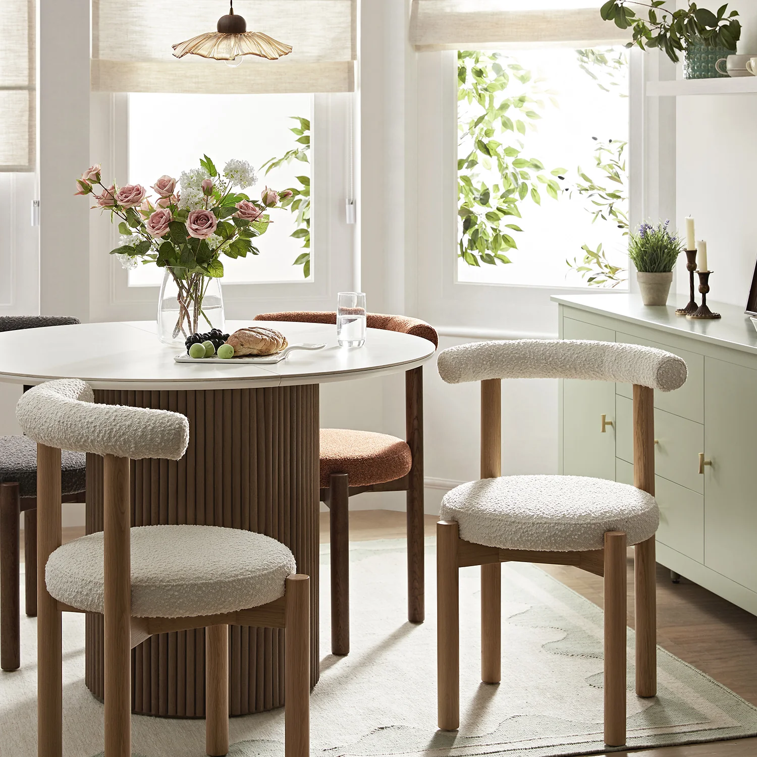 Demeter Dining Chair, Ecru Boucle | Natural Oak Frame