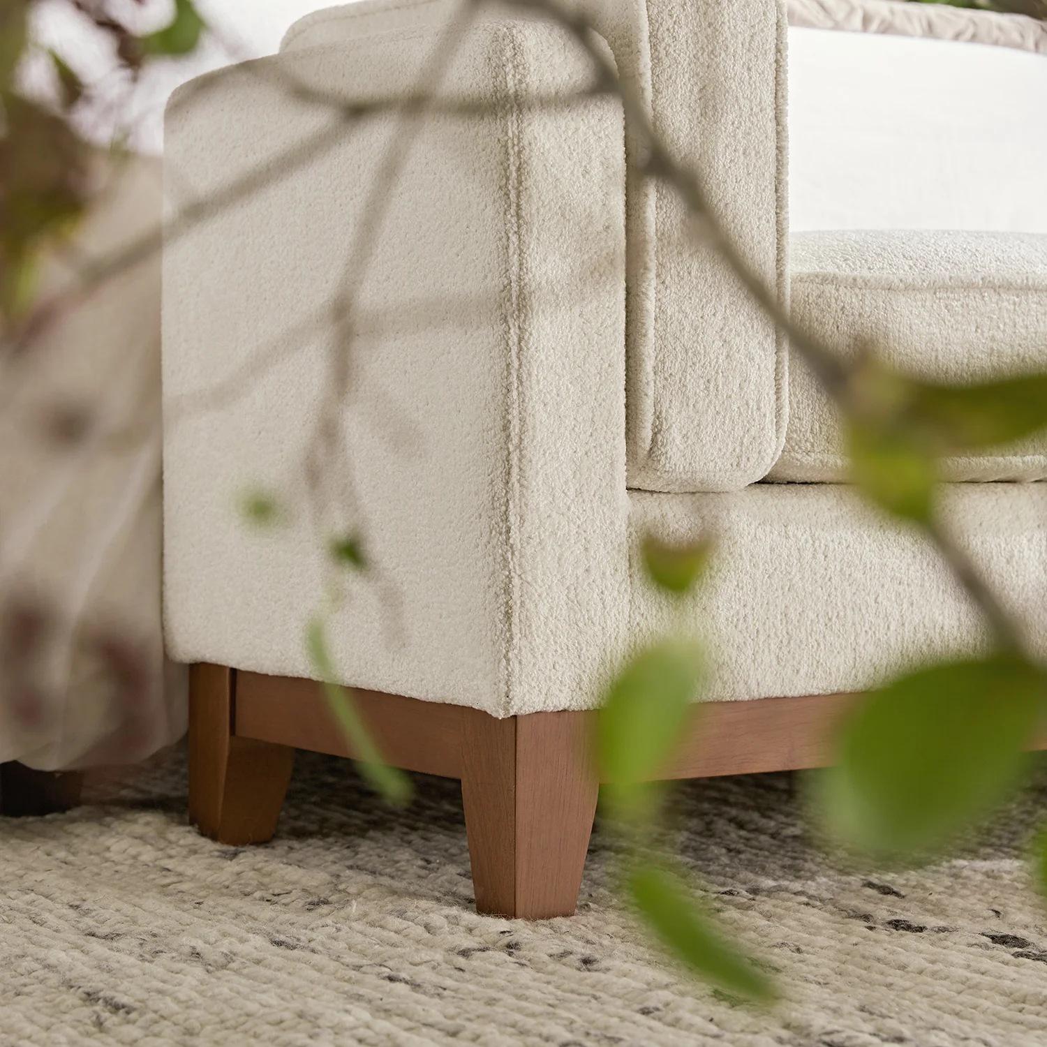 Dipley Beige Boucle Upholstered Bench - Image 5