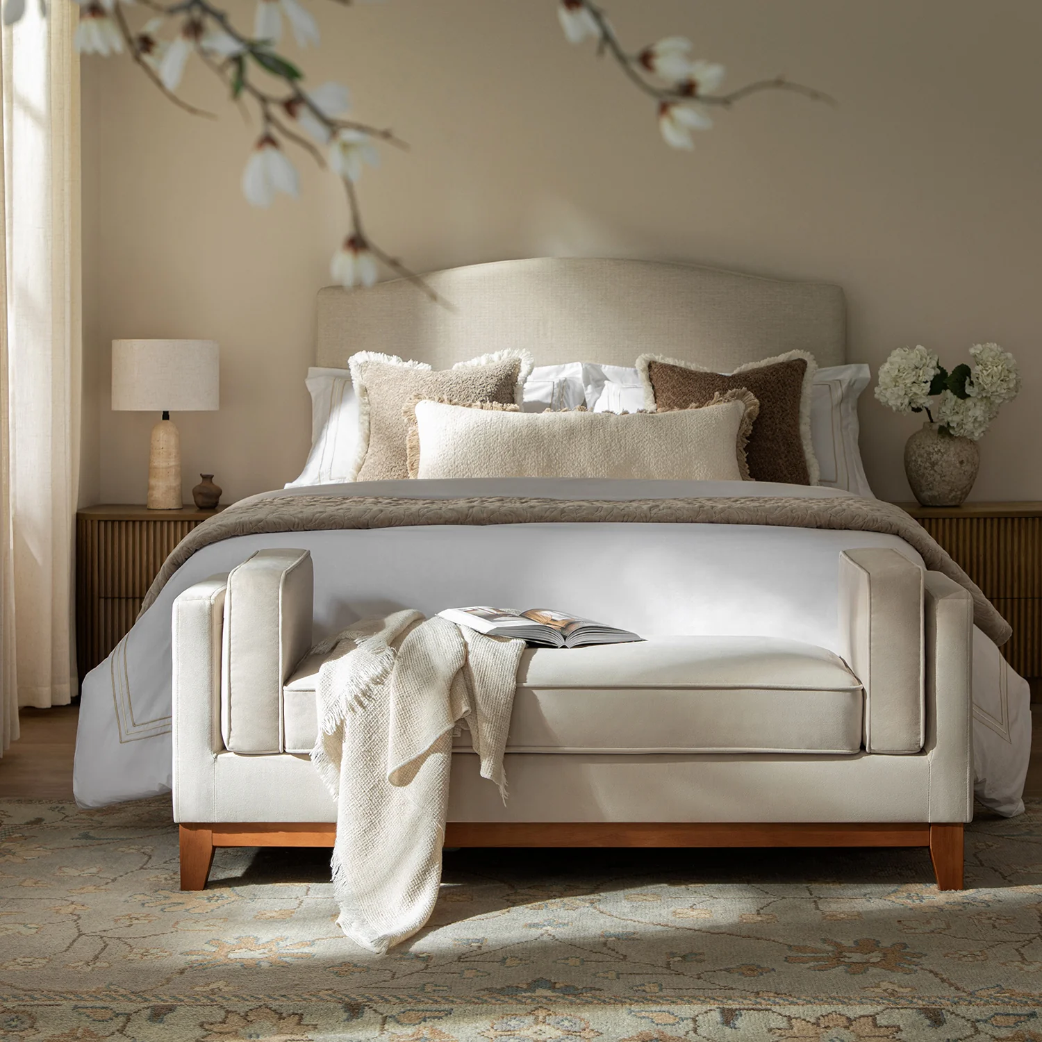 Dipley Champagne Velvet Upholstered Bench
