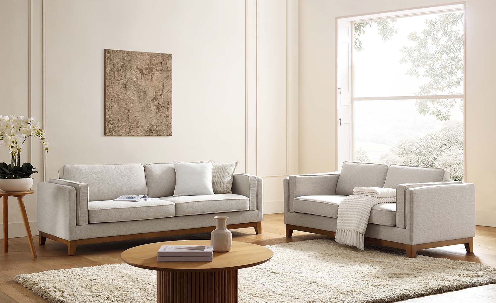 Dipley Oatmeal Fabric Sofa, 3-Seater - Image 3