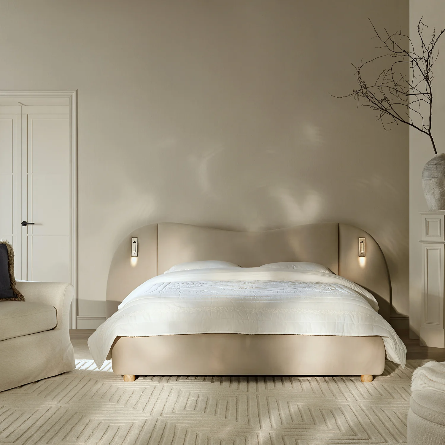 Egerie Extended Headboard Ottoman Storage Bed, Champagne Velvet - Image 2
