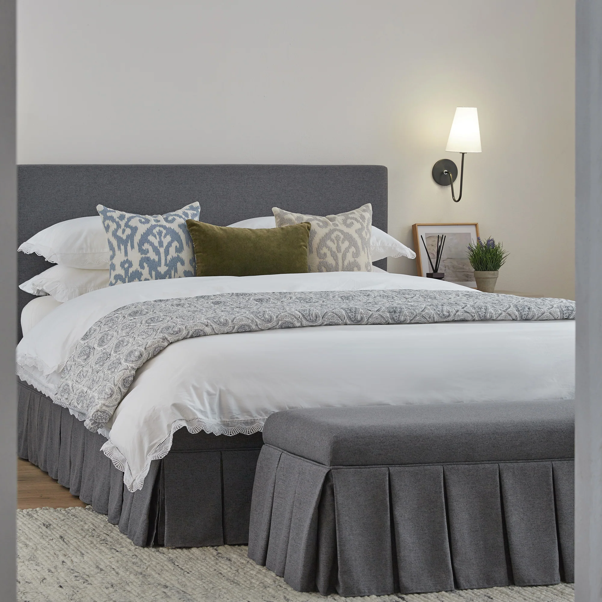 Egerton Box-Pleat Ottoman Storage Bed, Charcoal Brushed Fabric