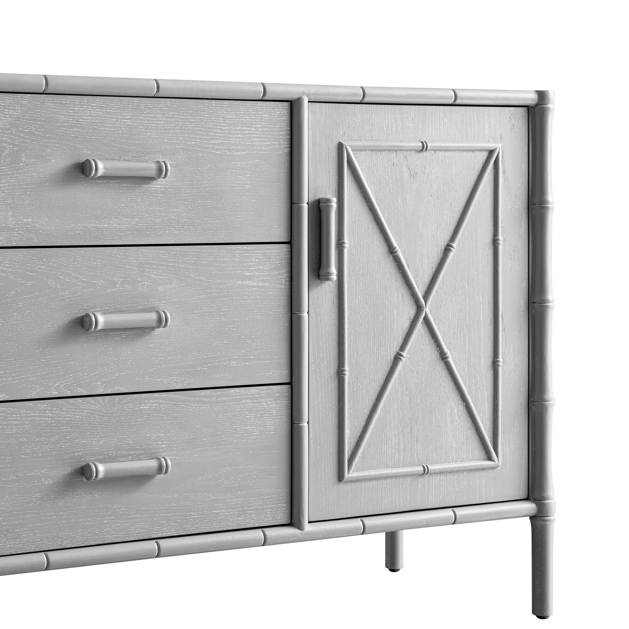 Elstowe Faux Bamboo 1-Door 3-Drawer Sideboard, Warm Grey - Image 13