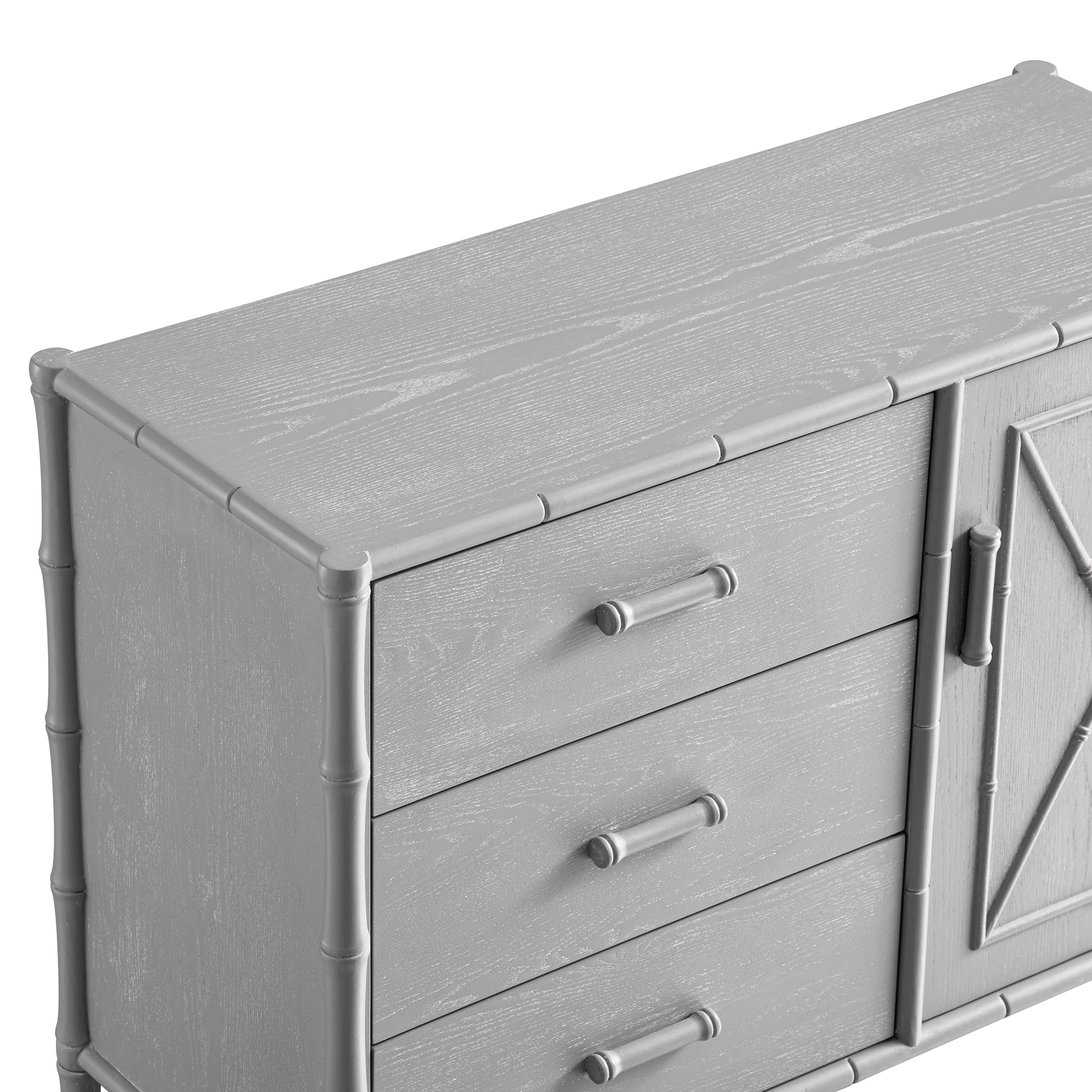 Elstowe Faux Bamboo 1-Door 3-Drawer Sideboard, Warm Grey - Image 15