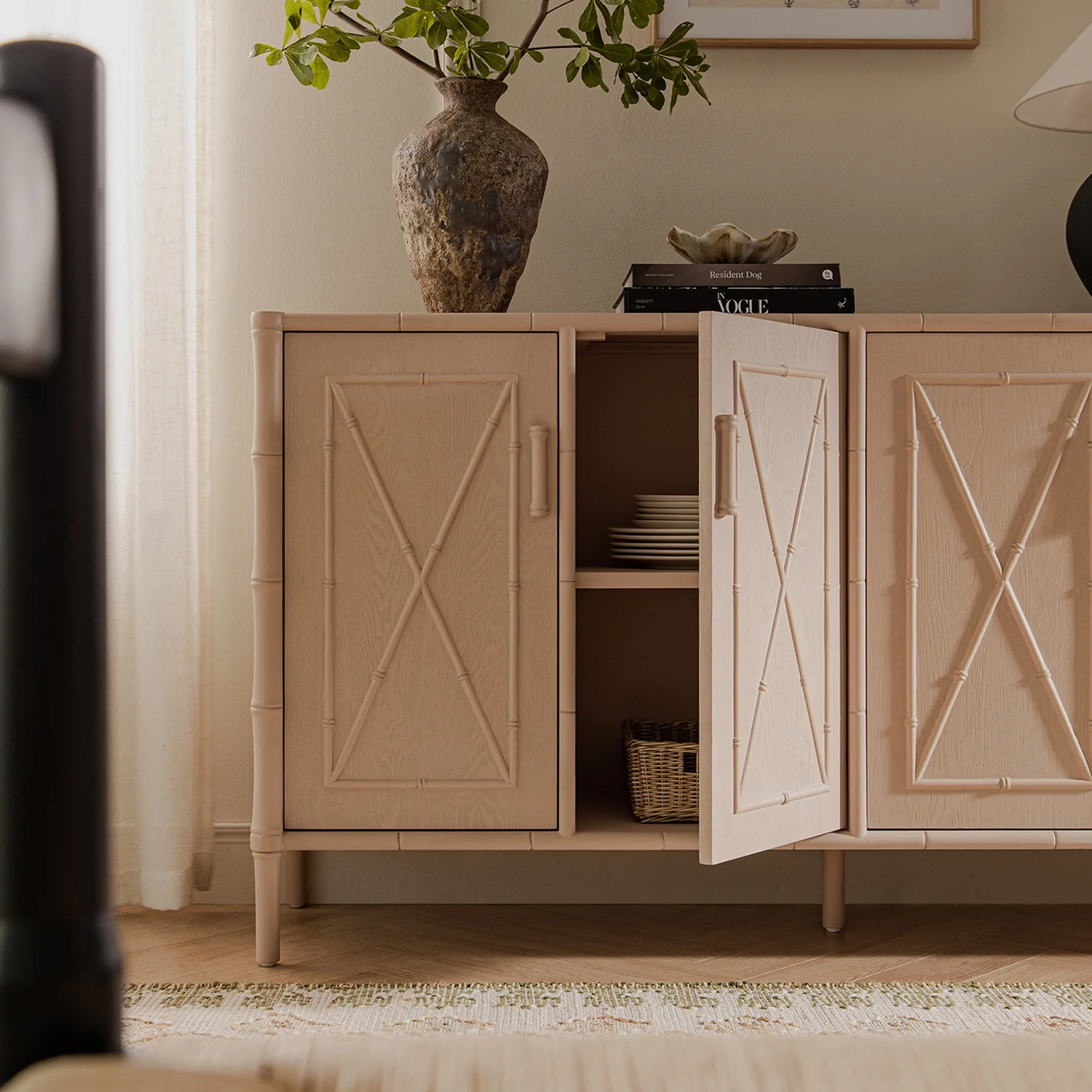 Elstowe Faux Bamboo Large Sideboard, Nude Pink - Image 4