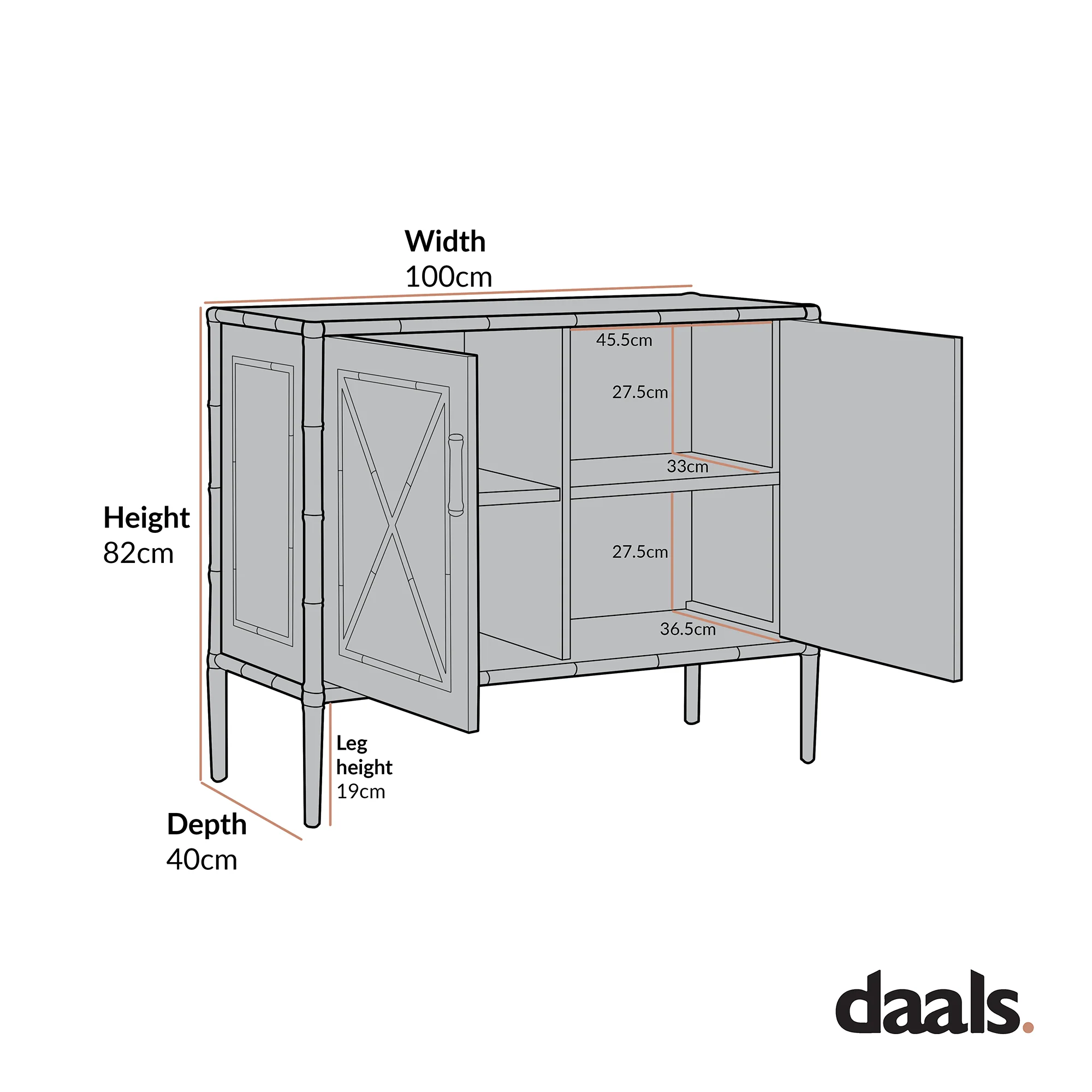 Elstowe Faux Bamboo Small Sideboard, Sage Green - Image 10