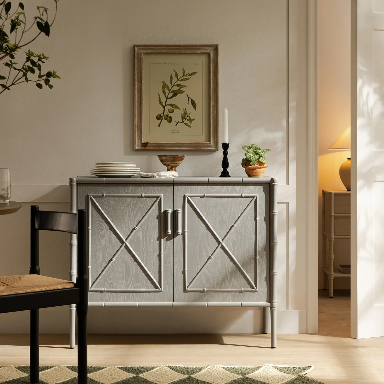 Elstowe Faux Bamboo Small Sideboard, Warm Grey