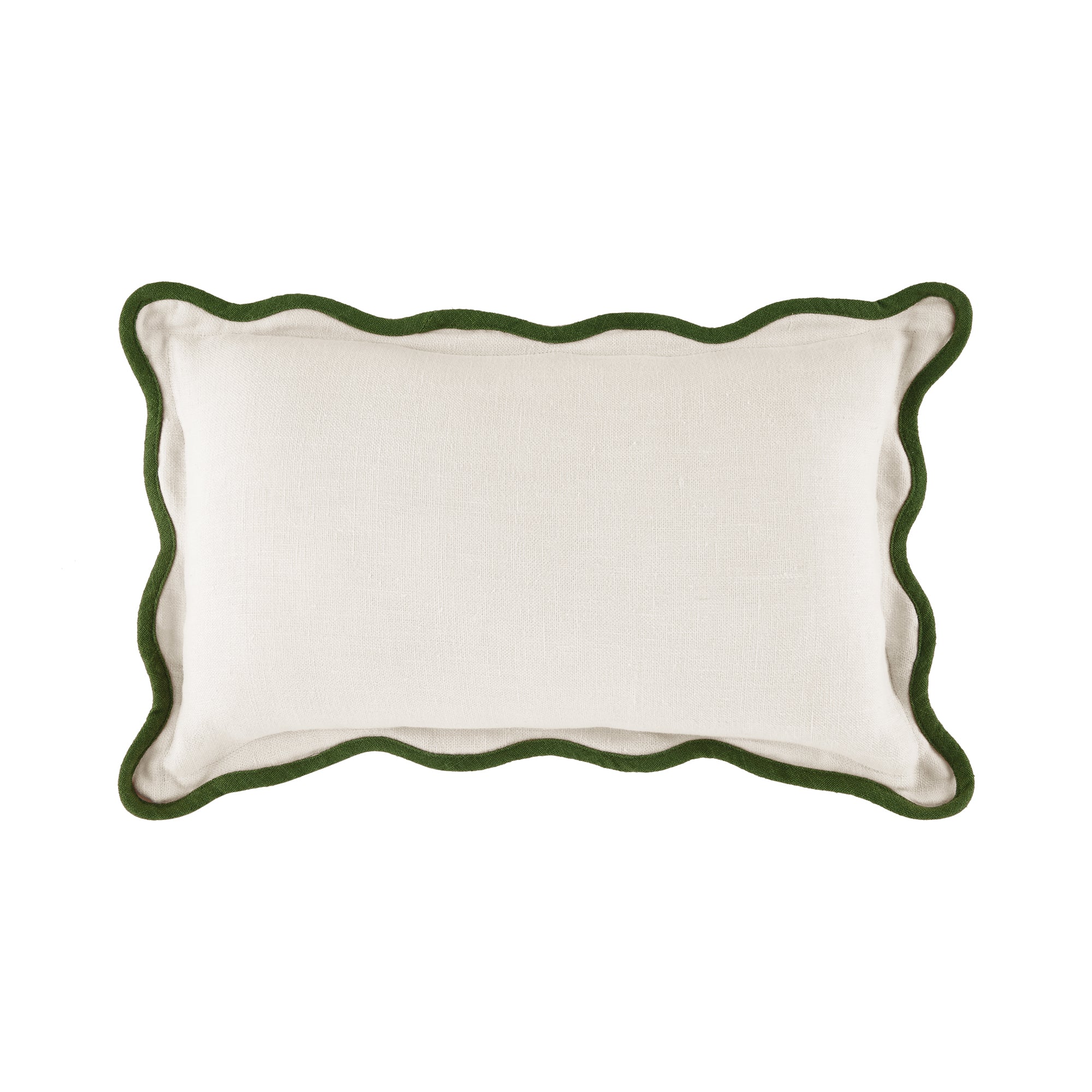 Evie Linen Cedar Green Scalloped Rectangular Cushion
