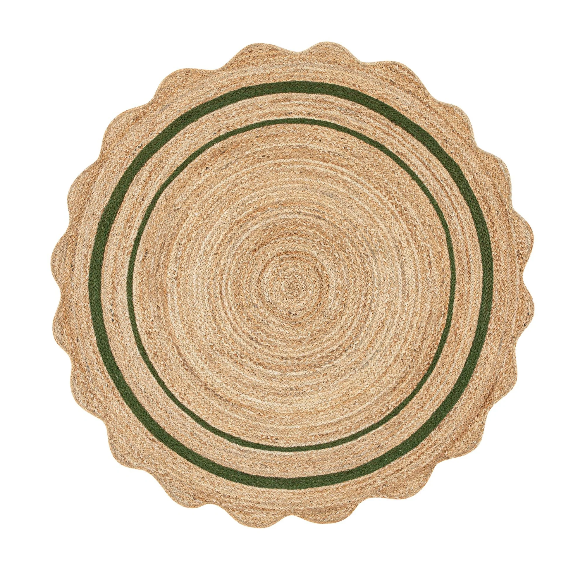 Evie Hand Braided Jute Scallop Green Round Rug