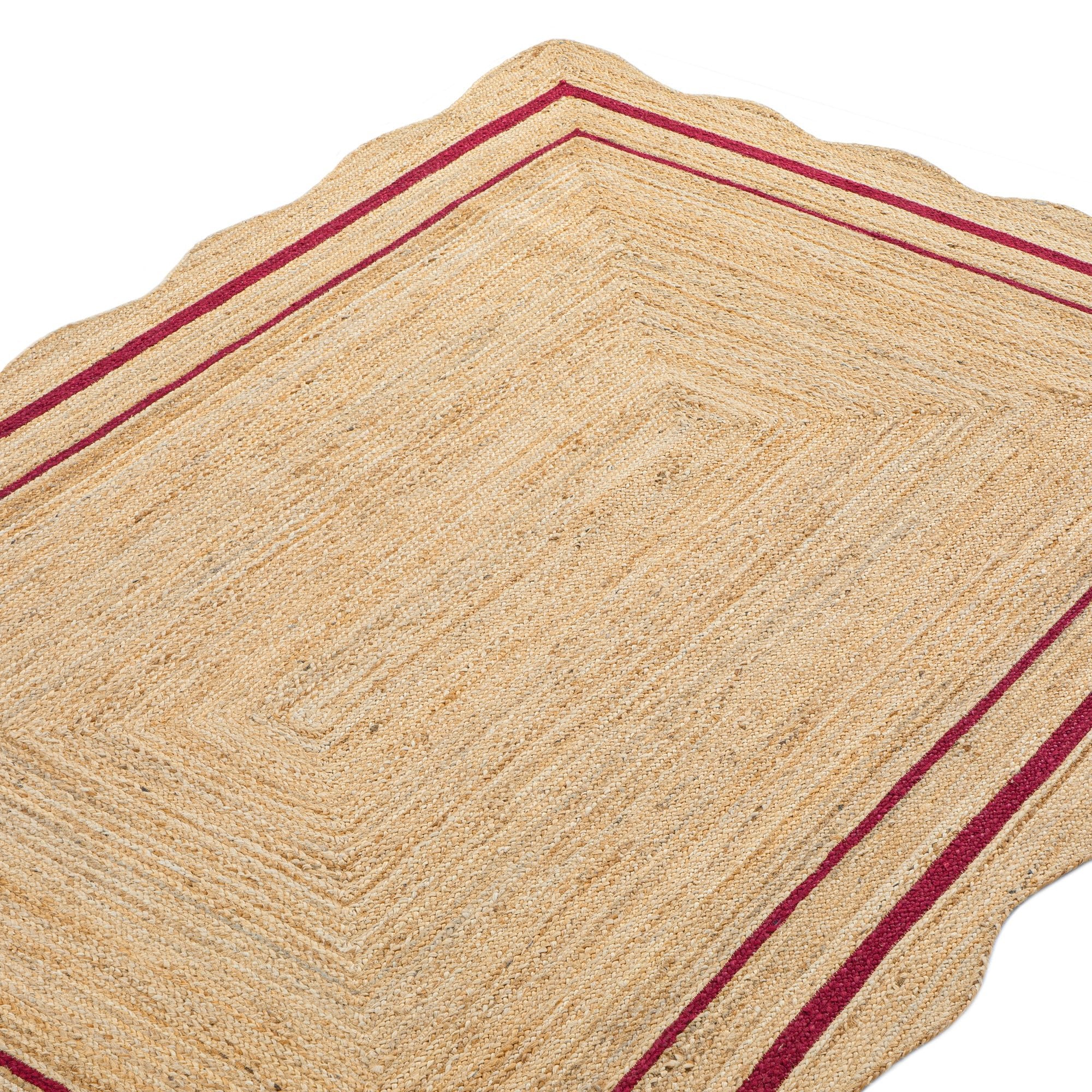 Evie Hand Braided Jute Scallop Scarlet Red Border Rectangular Rug - Image 3