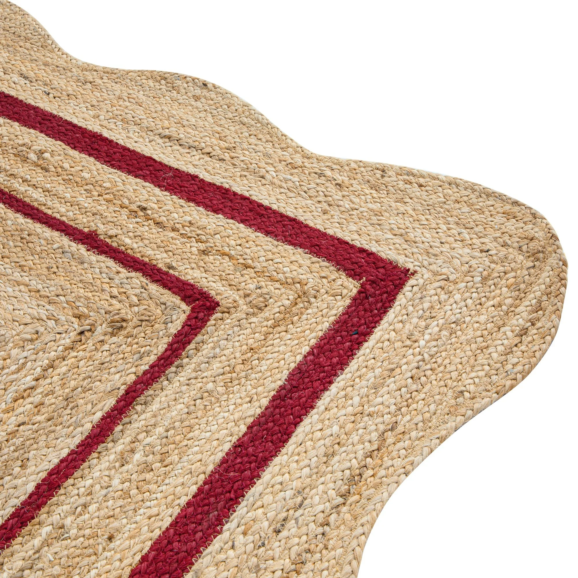 Evie Hand Braided Jute Scallop Scarlet Red Border Rectangular Rug - Image 5