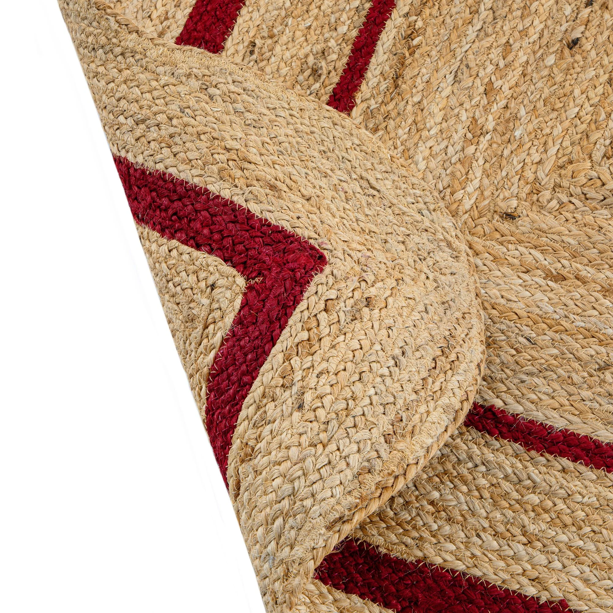 Evie Hand Braided Jute Scallop Scarlet Red Border Rectangular Rug - Image 8